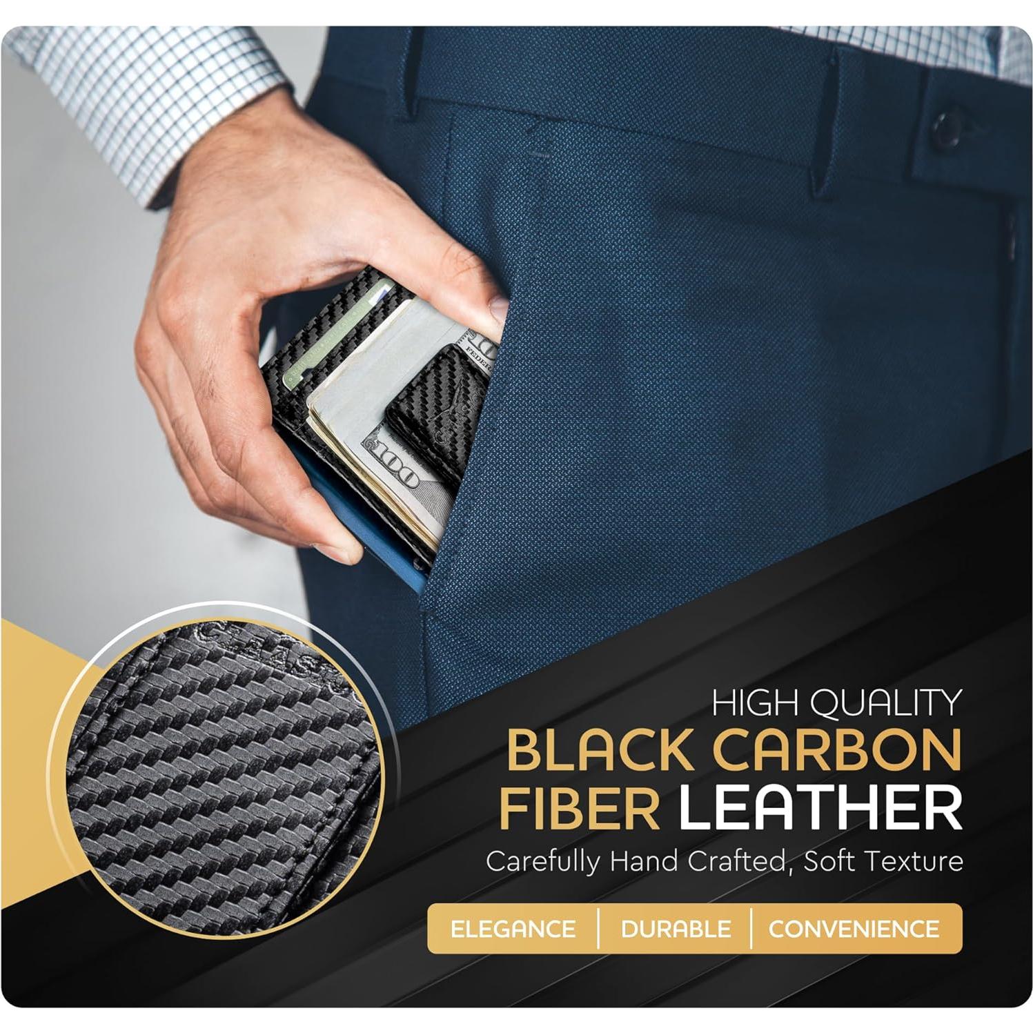 Cartera de Cuero Genuino para Hombre con Clip Magnético RFID