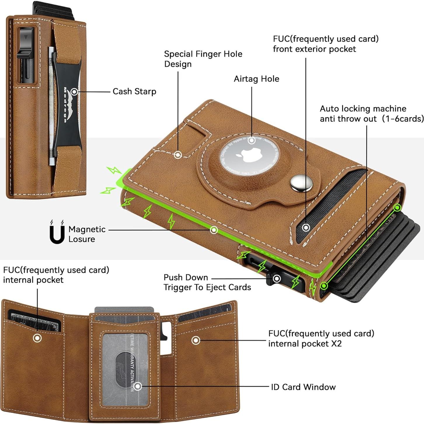 Billetera Inteligente Airtag de Cuero Marrón para Hombres