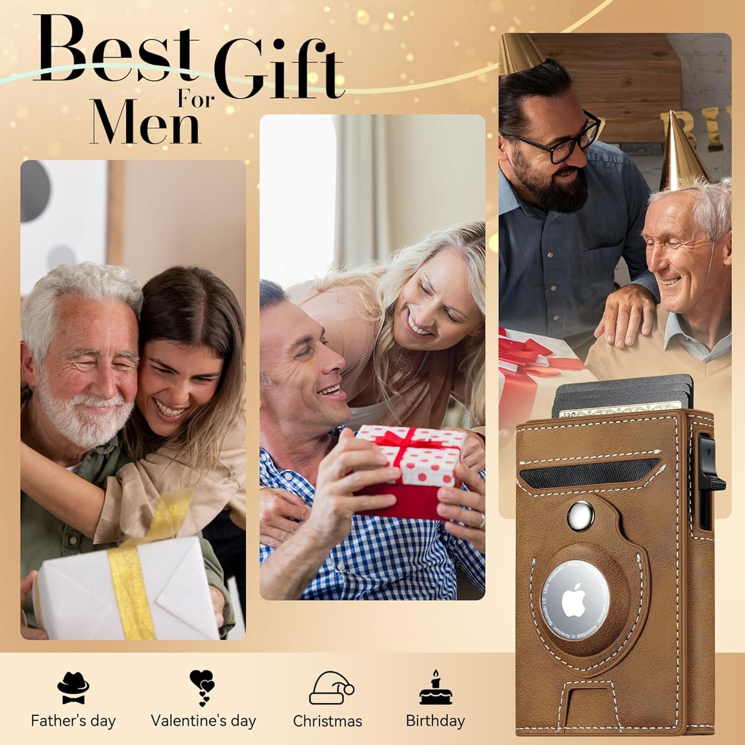 Billetera Inteligente Airtag de Cuero Marrón para Hombres