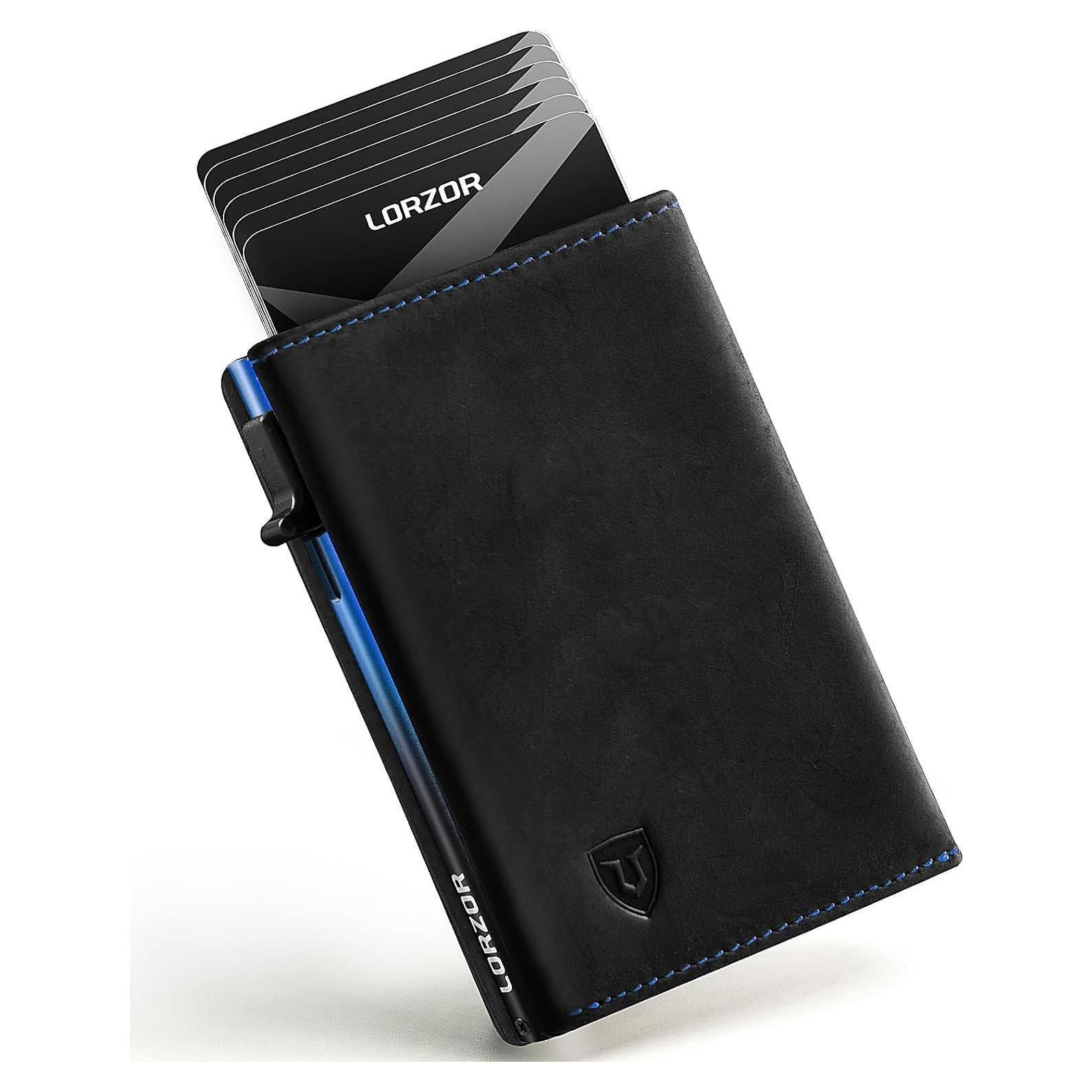 Billetera Minimalista LORZOR para Hombres Cuero RFID Slim