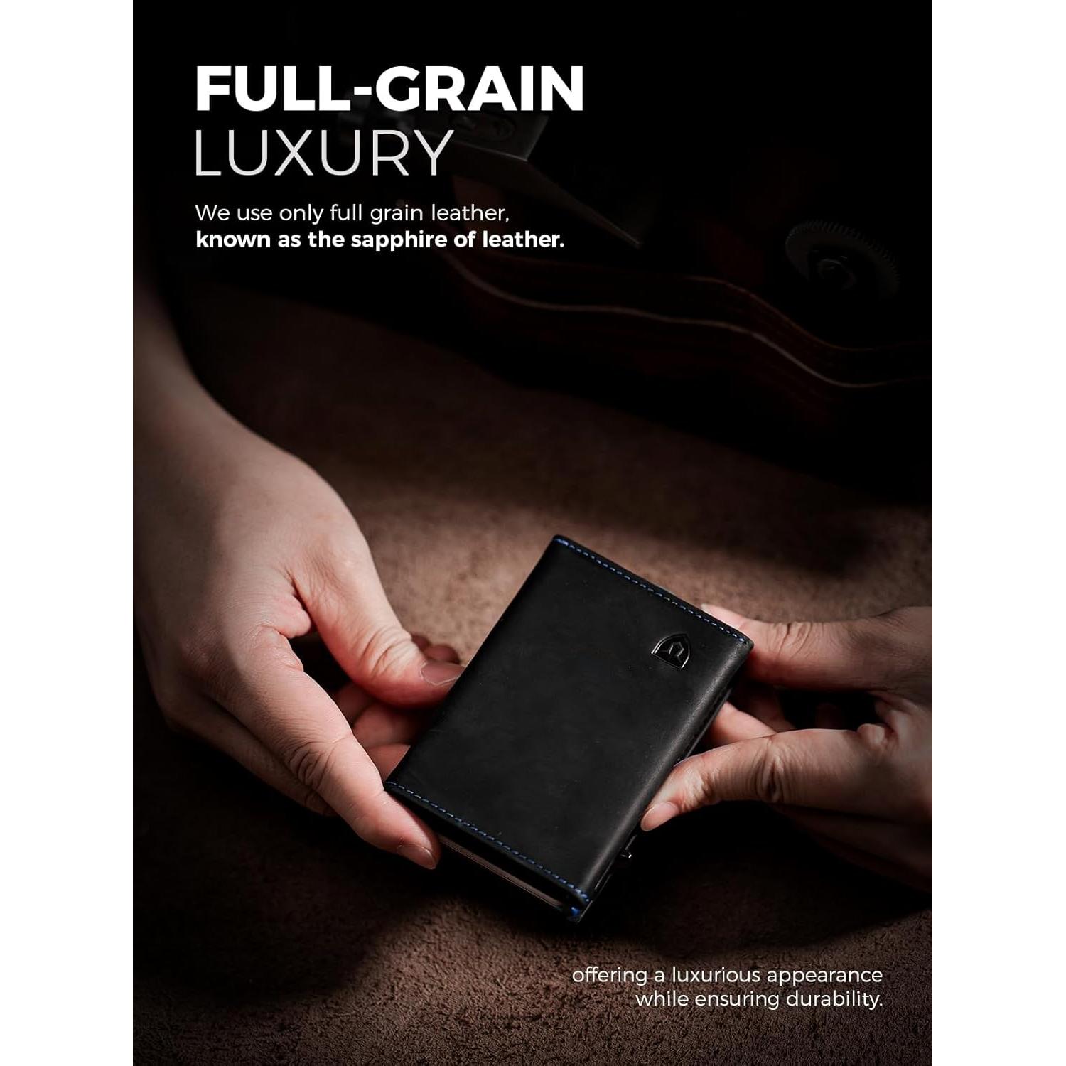 Billetera Minimalista LORZOR para Hombres Cuero RFID Slim