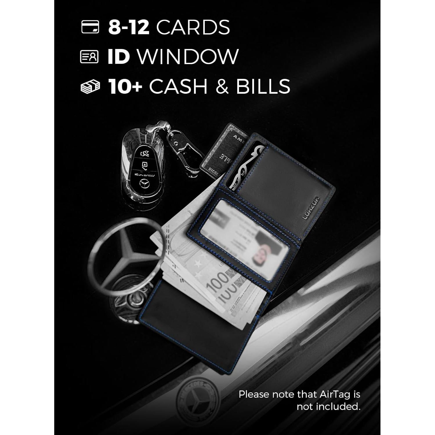 Billetera Minimalista LORZOR para Hombres Cuero RFID Slim