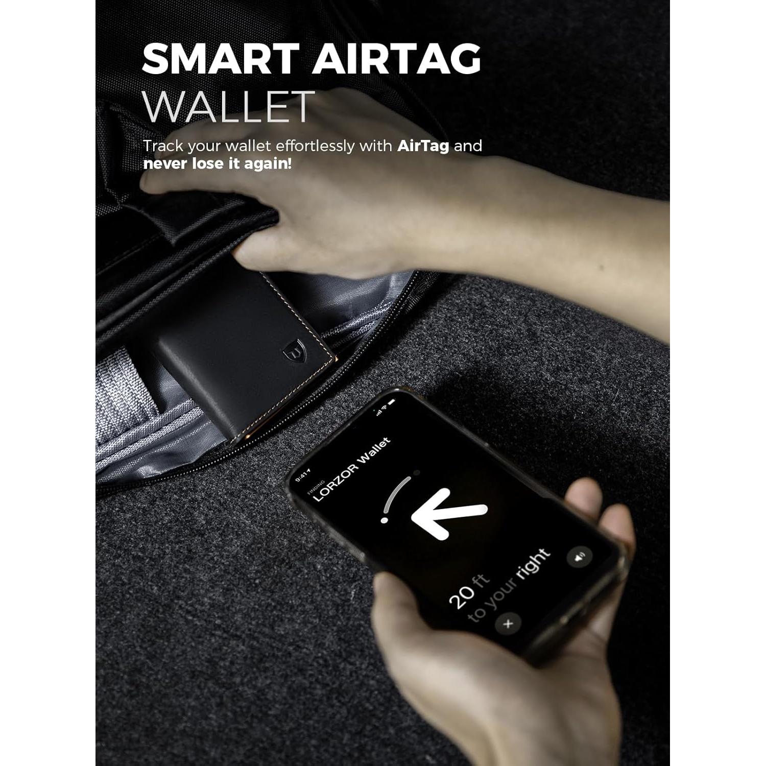 Billetera Minimalista LORZOR para Hombres Cuero RFID Slim