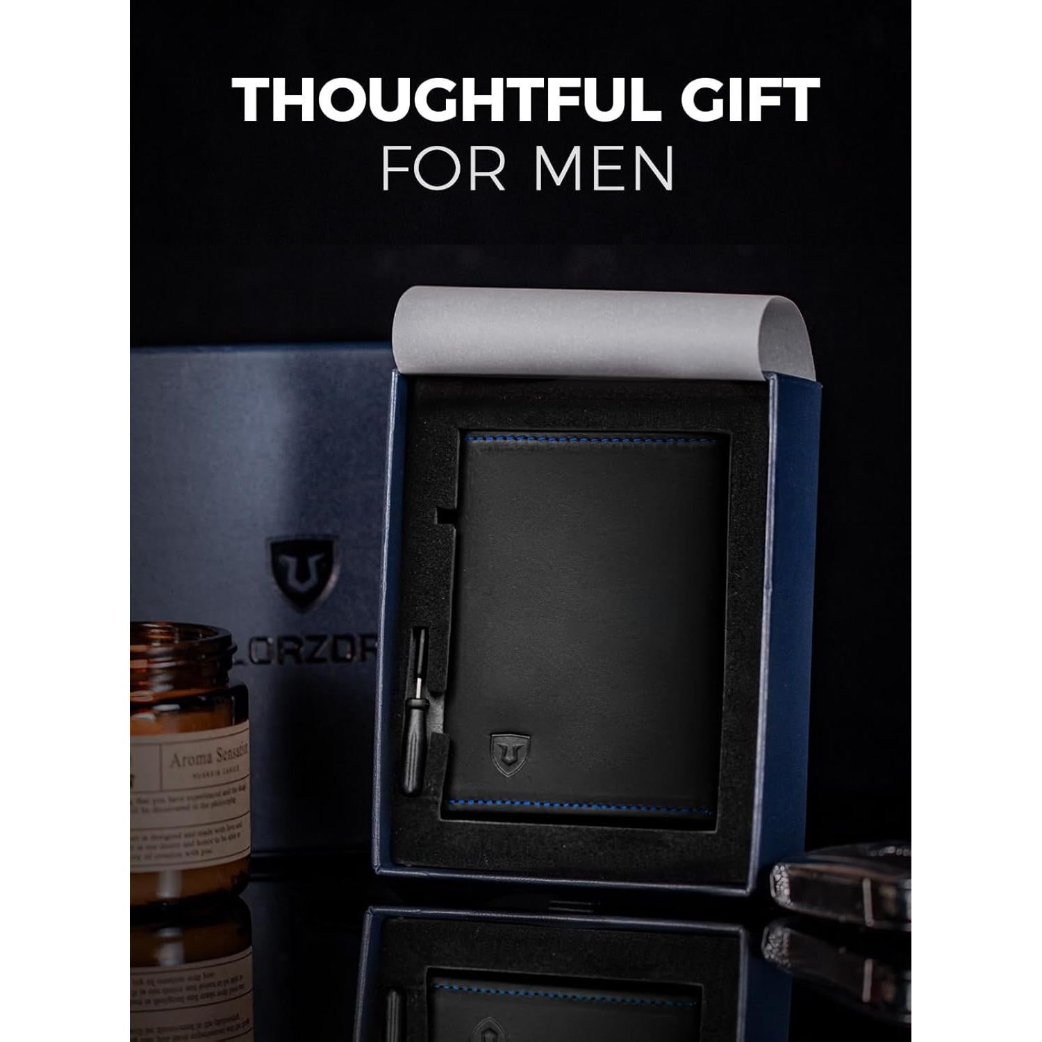 Billetera Minimalista LORZOR para Hombres Cuero RFID Slim