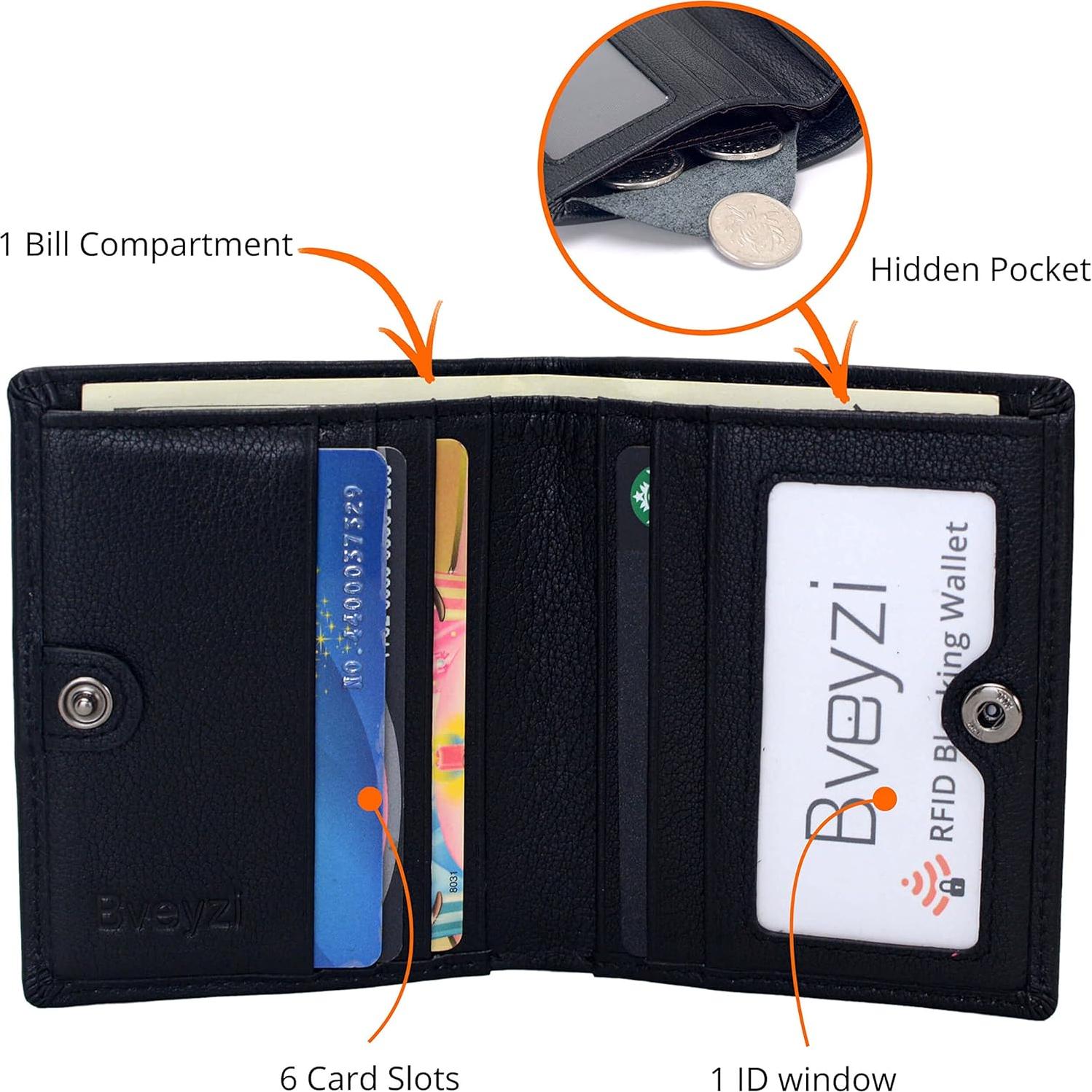 Cartera RFID Bveyzi Ultra Slim de Cuero para Mujeres - Negra