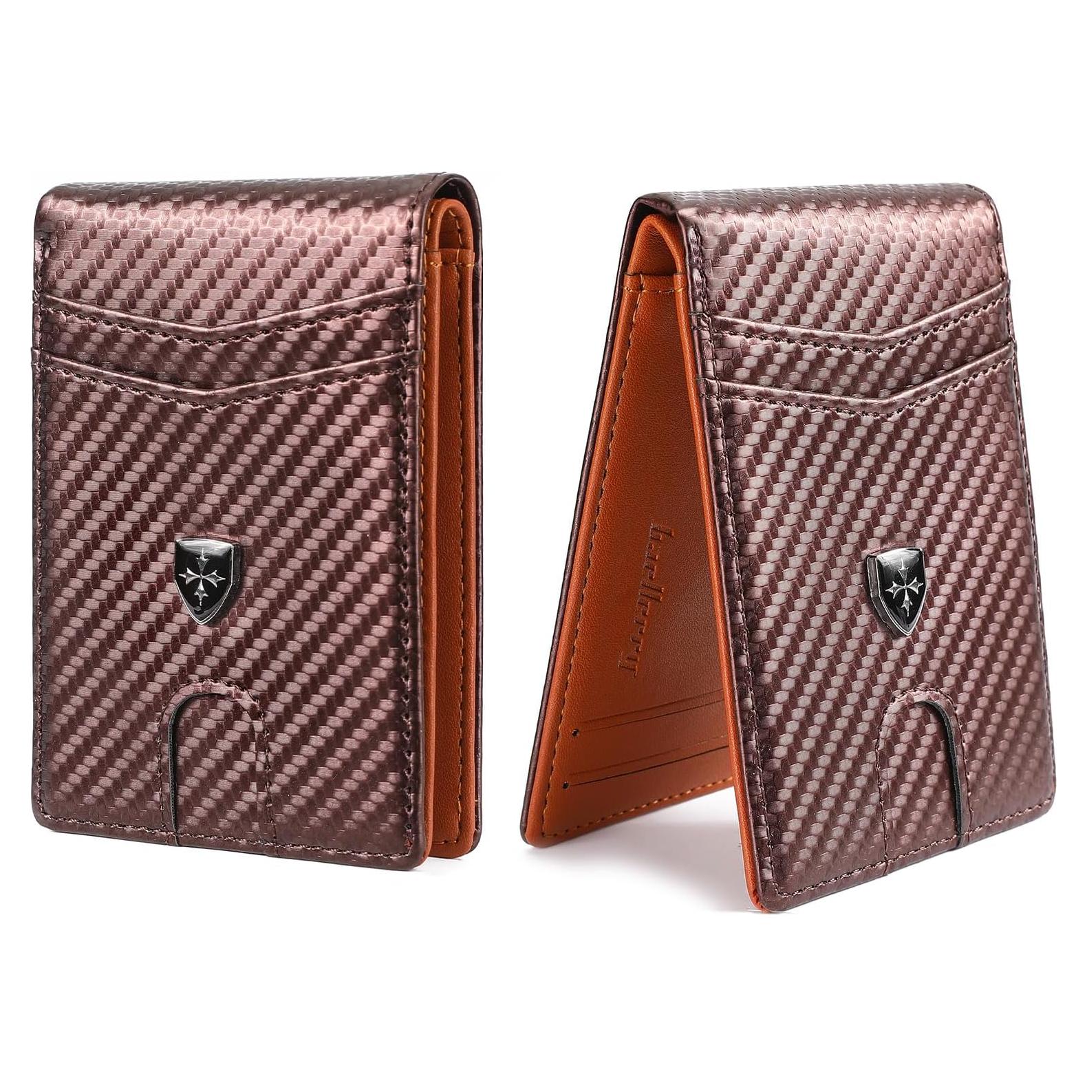 Billetera de Cuero Minimalista LOUEBICA con Bloqueo RFID - Marrón Oscuro