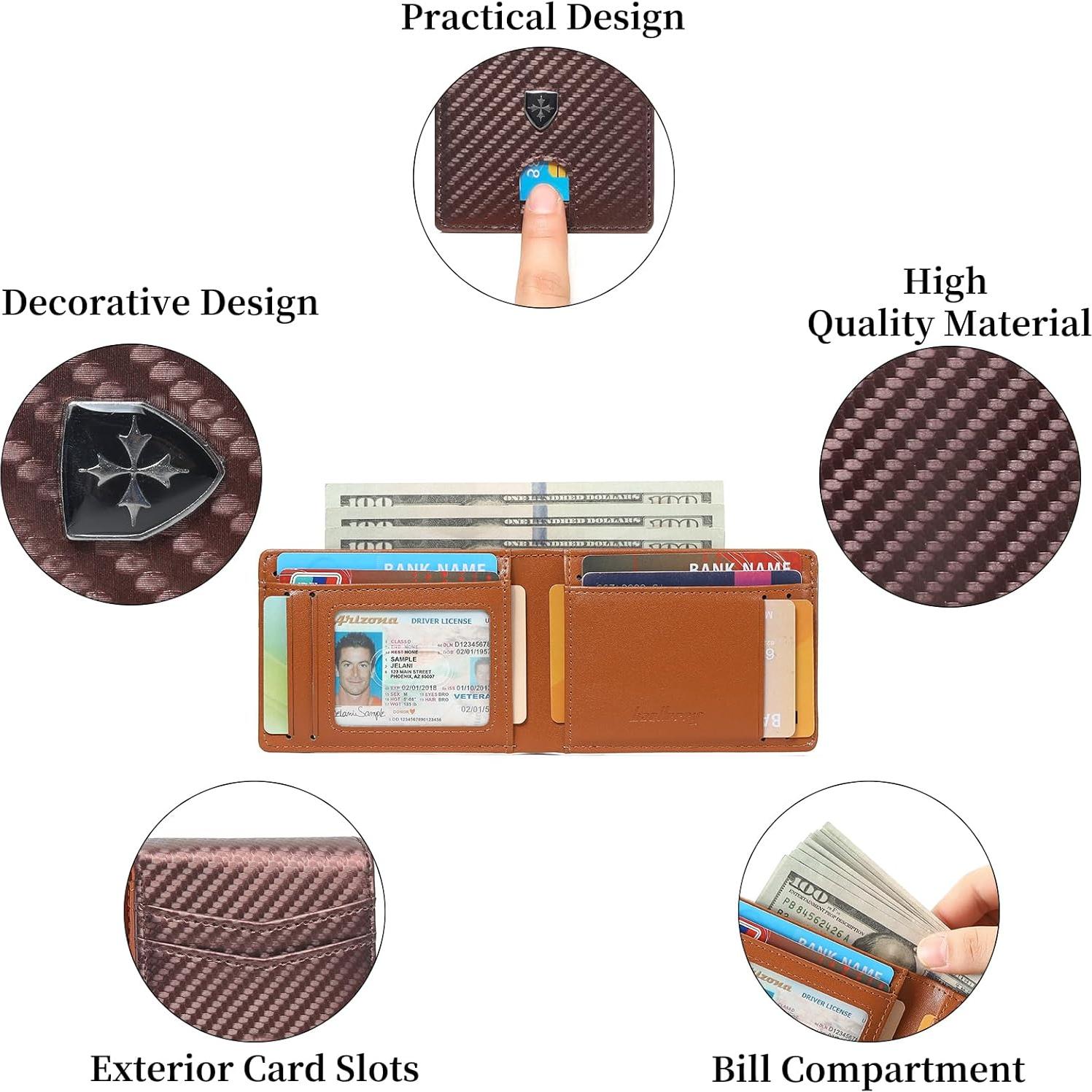 Billetera de Cuero Minimalista LOUEBICA con Bloqueo RFID - Marrón Oscuro