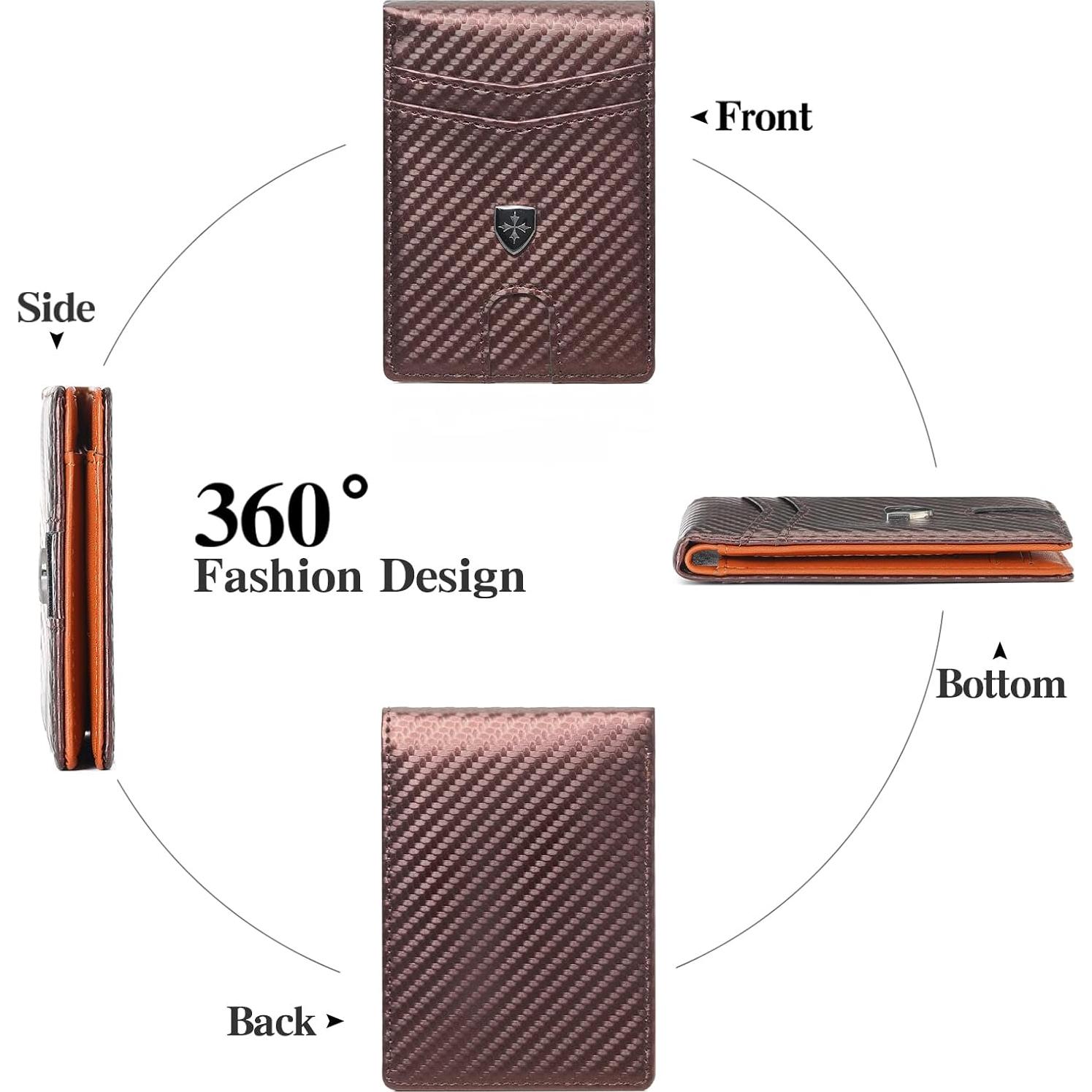 Billetera de Cuero Minimalista LOUEBICA con Bloqueo RFID - Marrón Oscuro