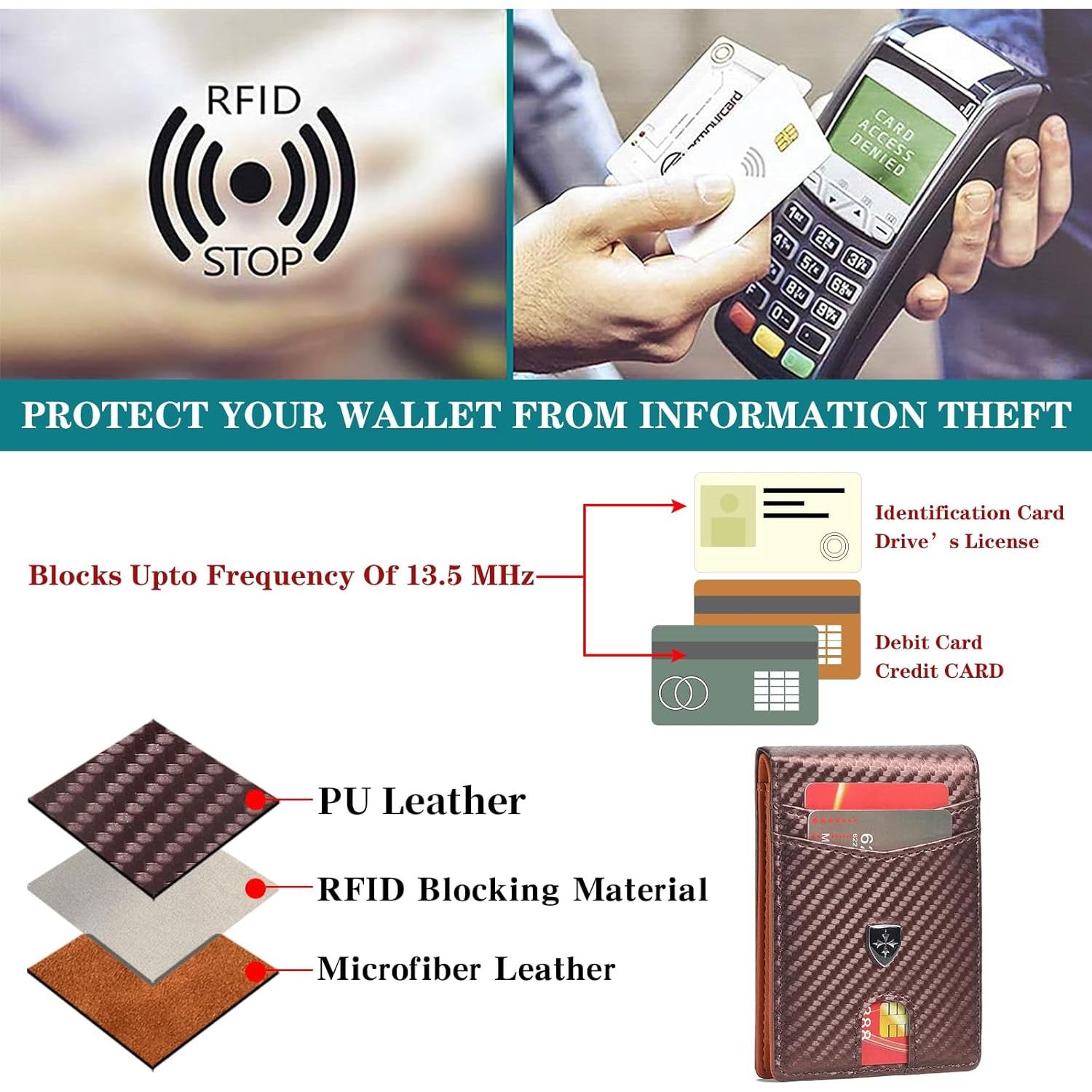 Billetera de Cuero Minimalista LOUEBICA con Bloqueo RFID - Marrón Oscuro