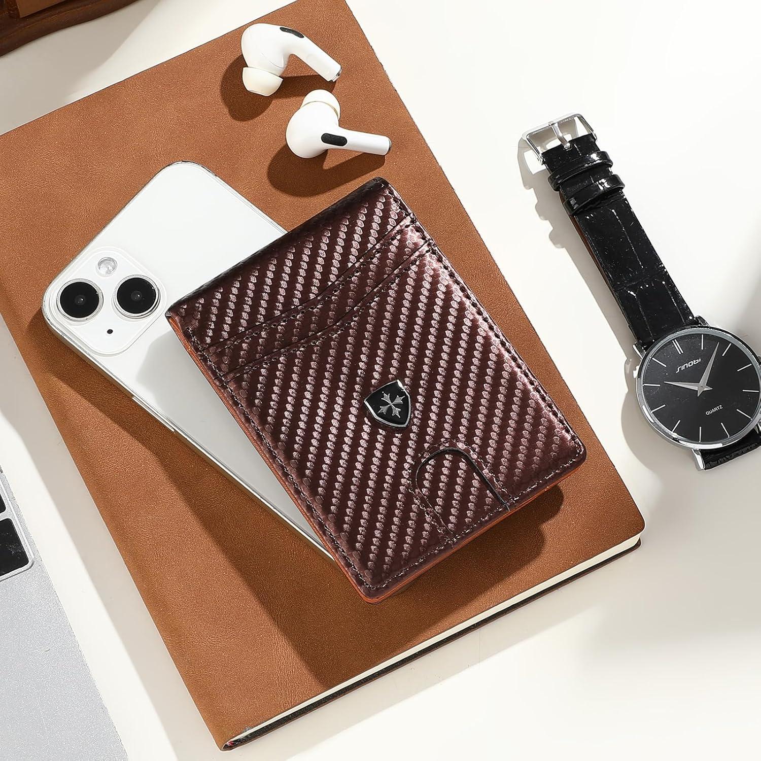 Billetera de Cuero Minimalista LOUEBICA con Bloqueo RFID - Marrón Oscuro