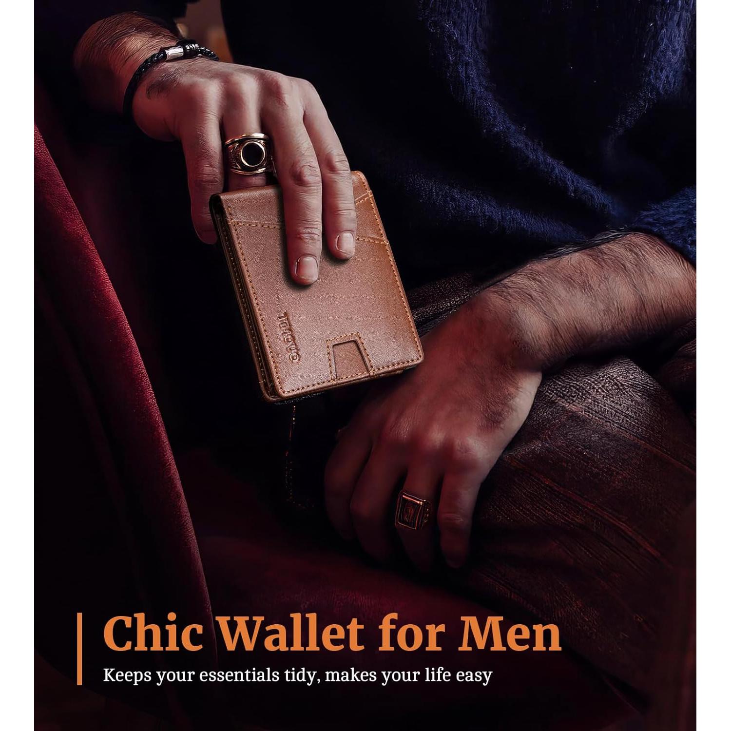 Cartera Bifold TiMOVO para Hombres con Bloqueo RFID - Marrón Oscuro