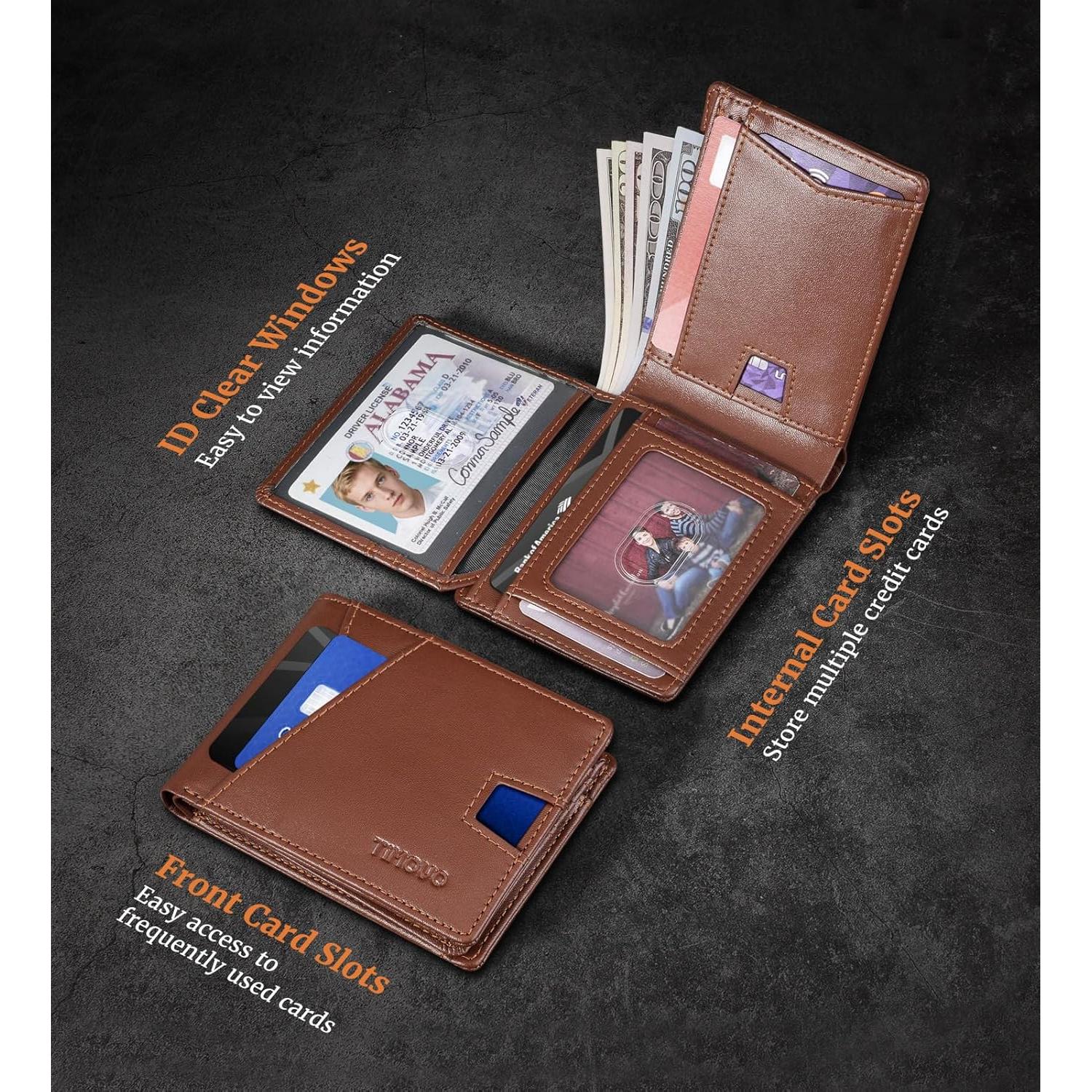 Cartera Bifold TiMOVO para Hombres con Bloqueo RFID - Marrón Oscuro