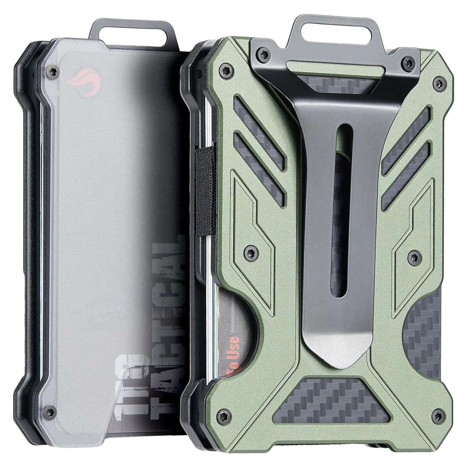 Cartera Táctica Minimalista RFID 1T Verde con Clip de Dinero