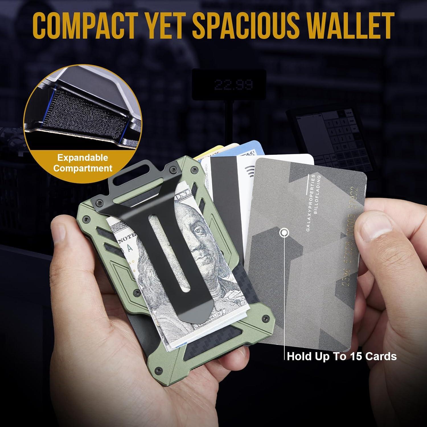 Cartera Táctica Minimalista RFID 1T Verde con Clip de Dinero