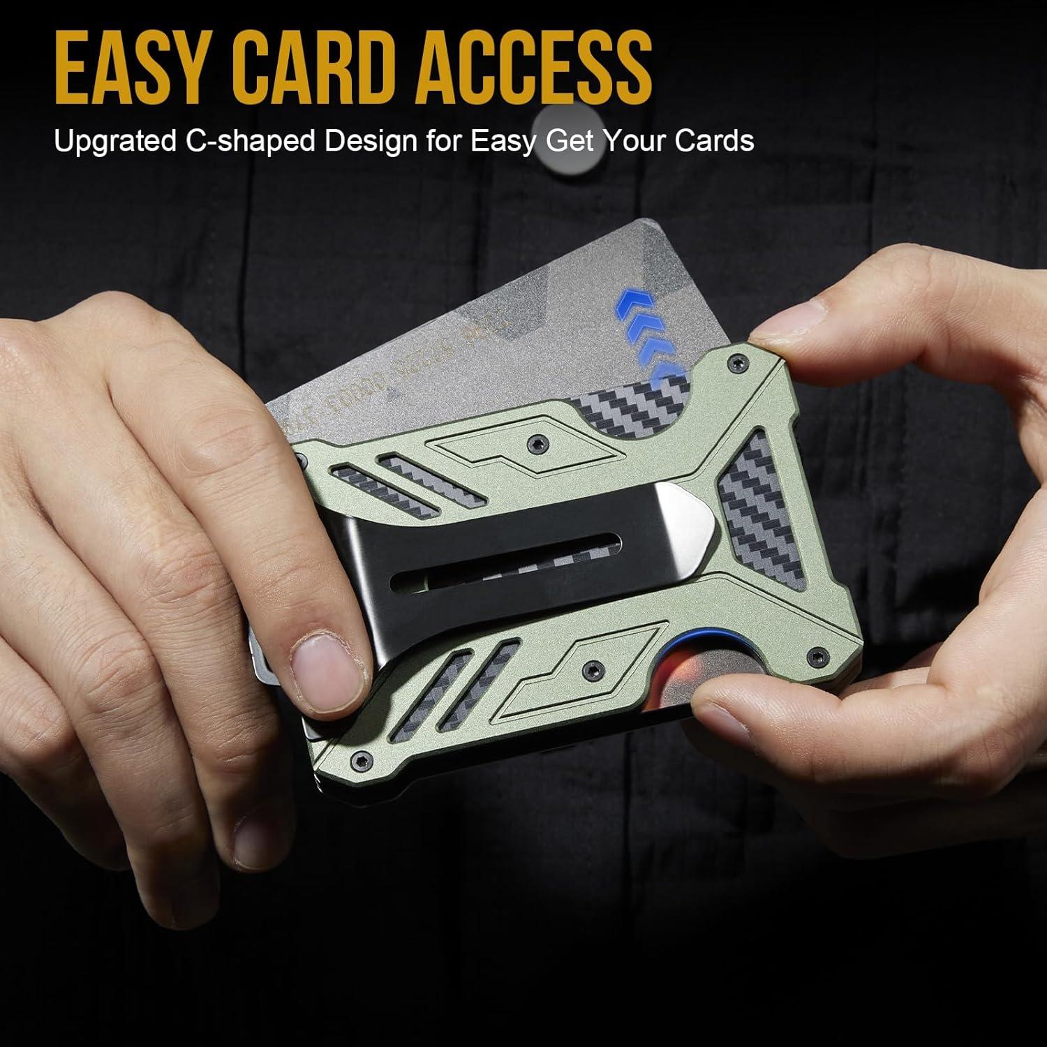 Cartera Táctica Minimalista RFID 1T Verde con Clip de Dinero