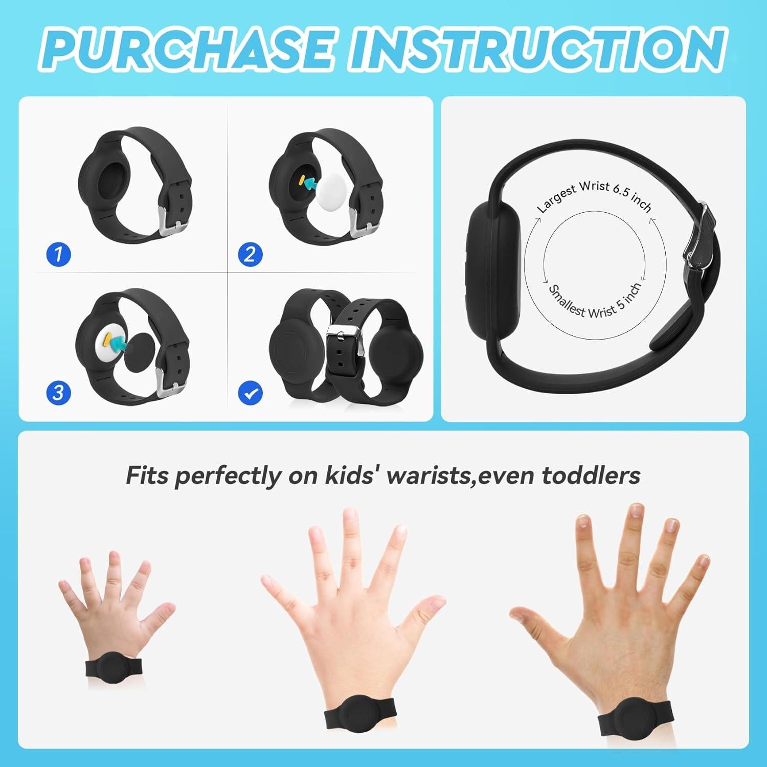 Pulsera Air-Tag Impermeable AOYYUBK para Niños - Ajustable 12.7-16.5 cm