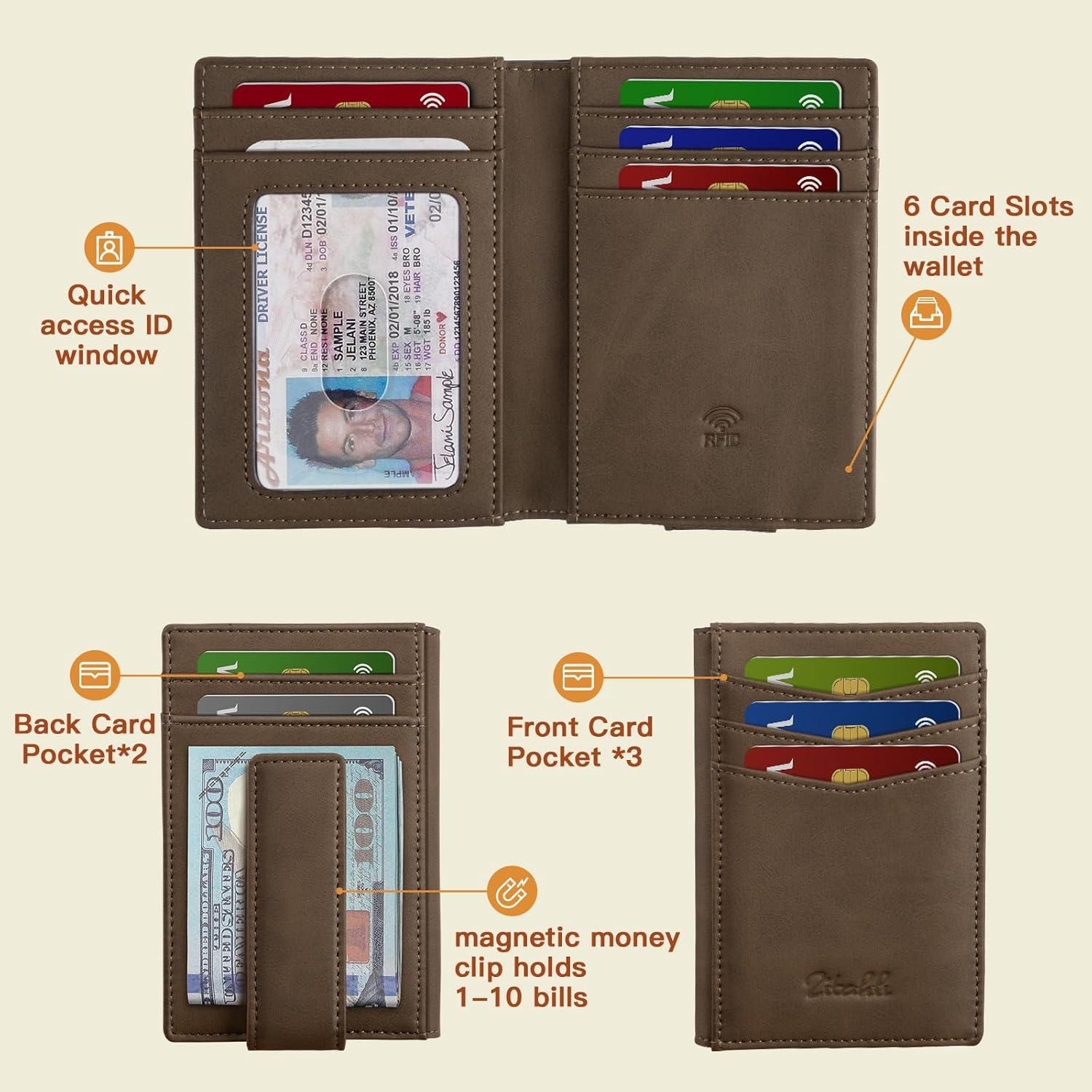 Billetera Slim Zitahli para Hombres - Cuero Bifold RFID 12 Tarjetas
