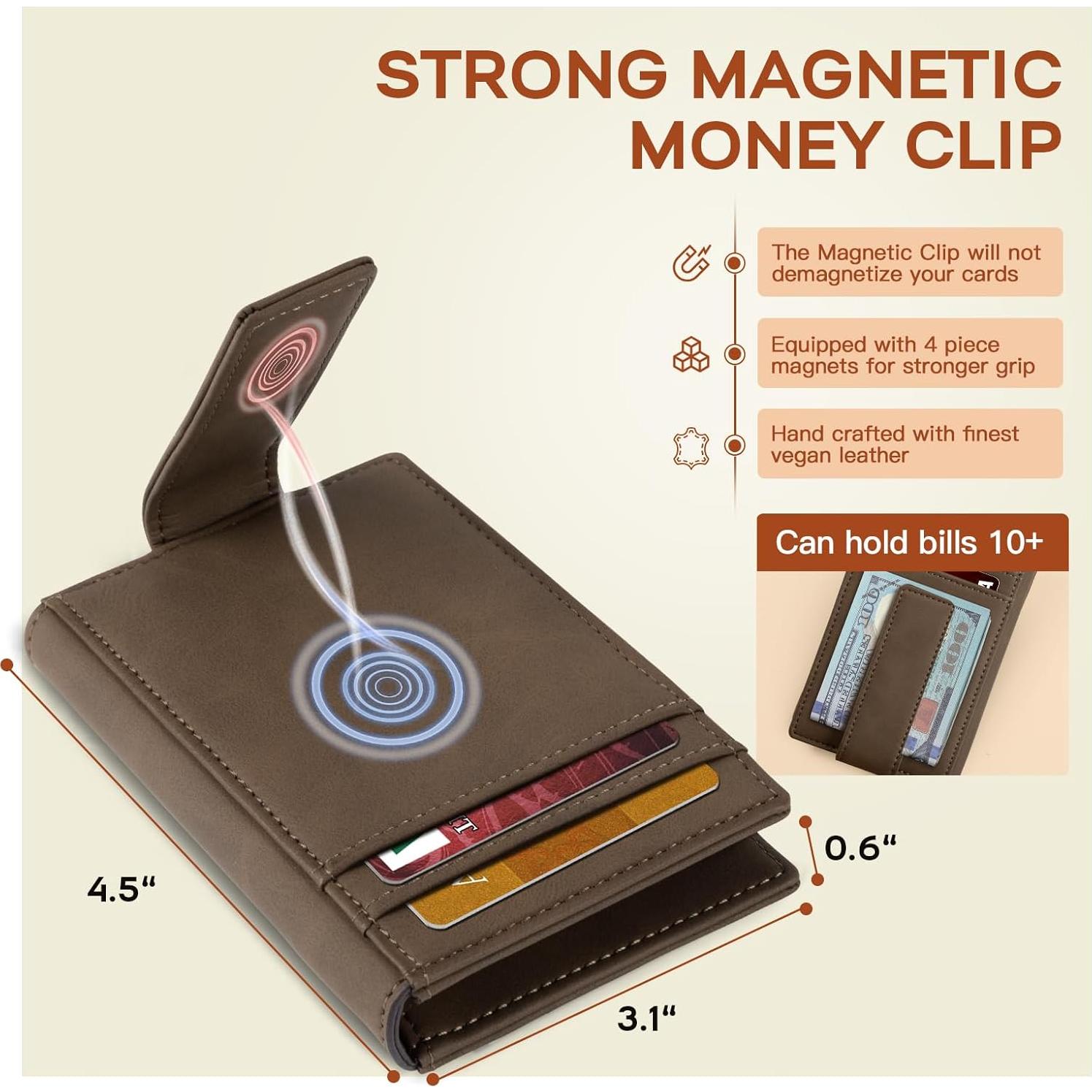 Billetera Slim Zitahli para Hombres - Cuero Bifold RFID 12 Tarjetas