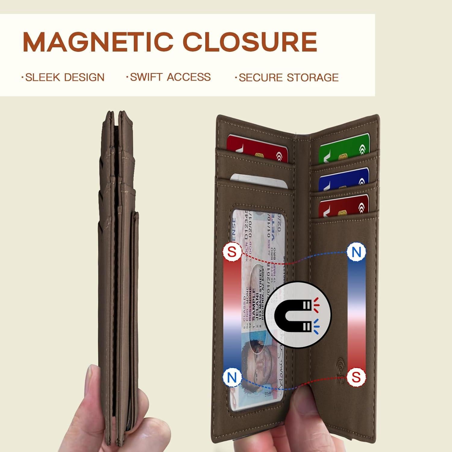 Billetera Slim Zitahli para Hombres - Cuero Bifold RFID 12 Tarjetas