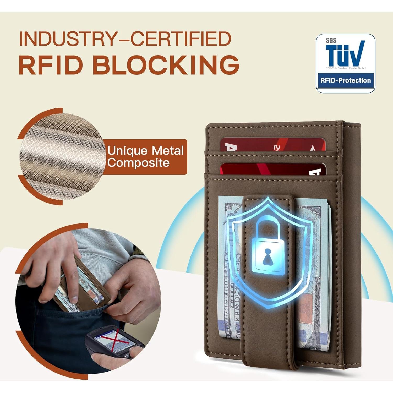 Billetera Slim Zitahli para Hombres - Cuero Bifold RFID 12 Tarjetas