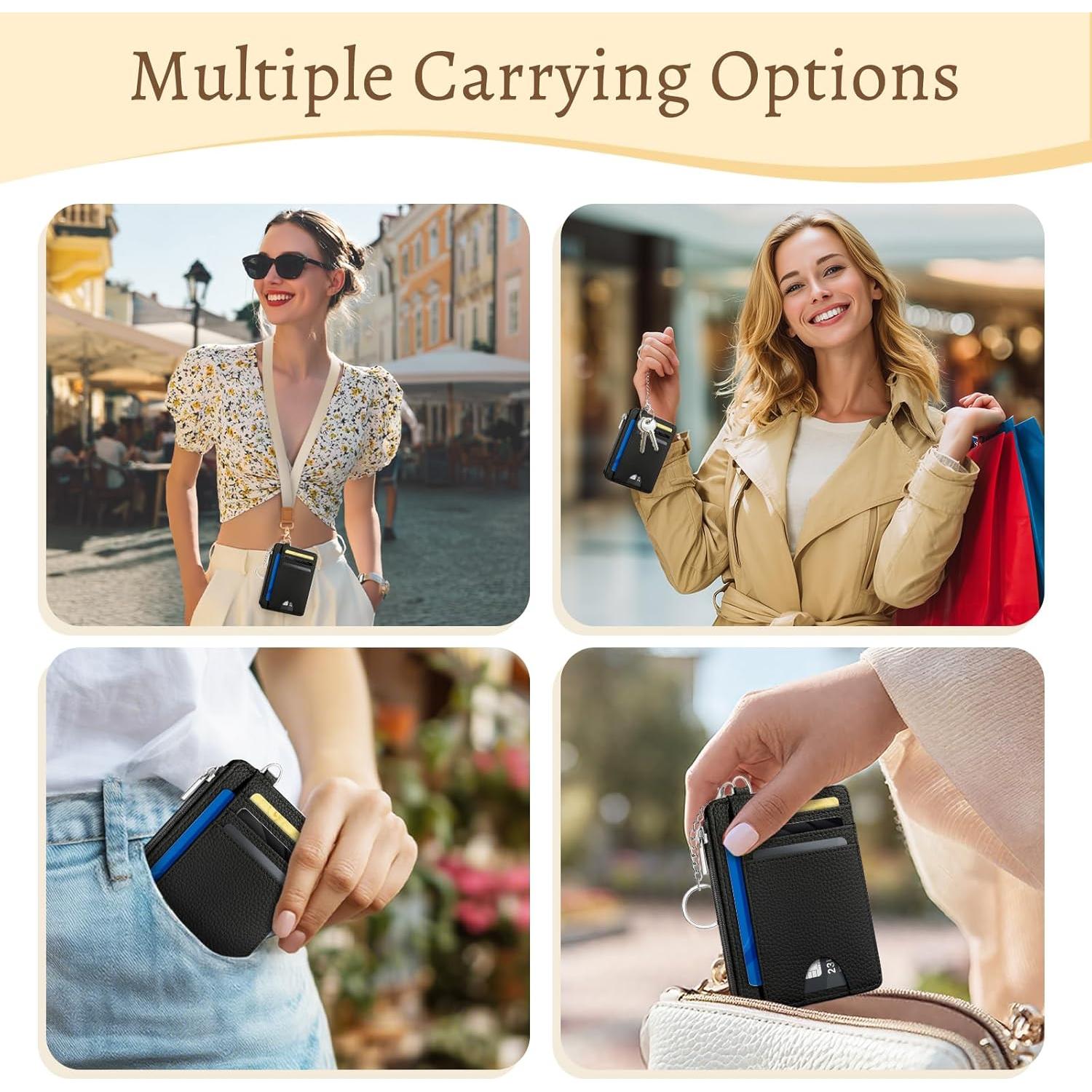 Cartera Minimalista Kelvoris Negra con Bloqueo RFID para Mujeres