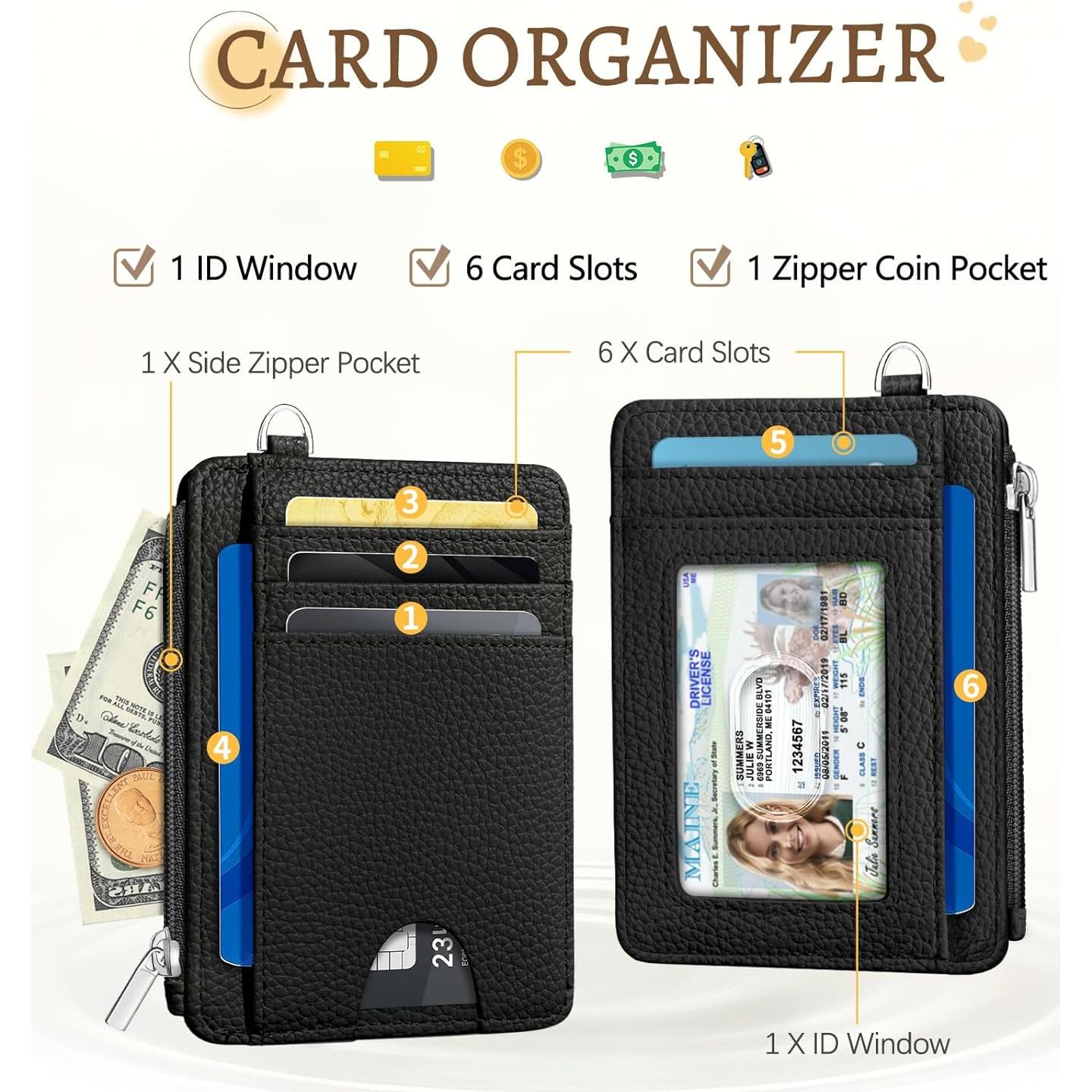 Cartera Minimalista Kelvoris Negra con Bloqueo RFID para Mujeres