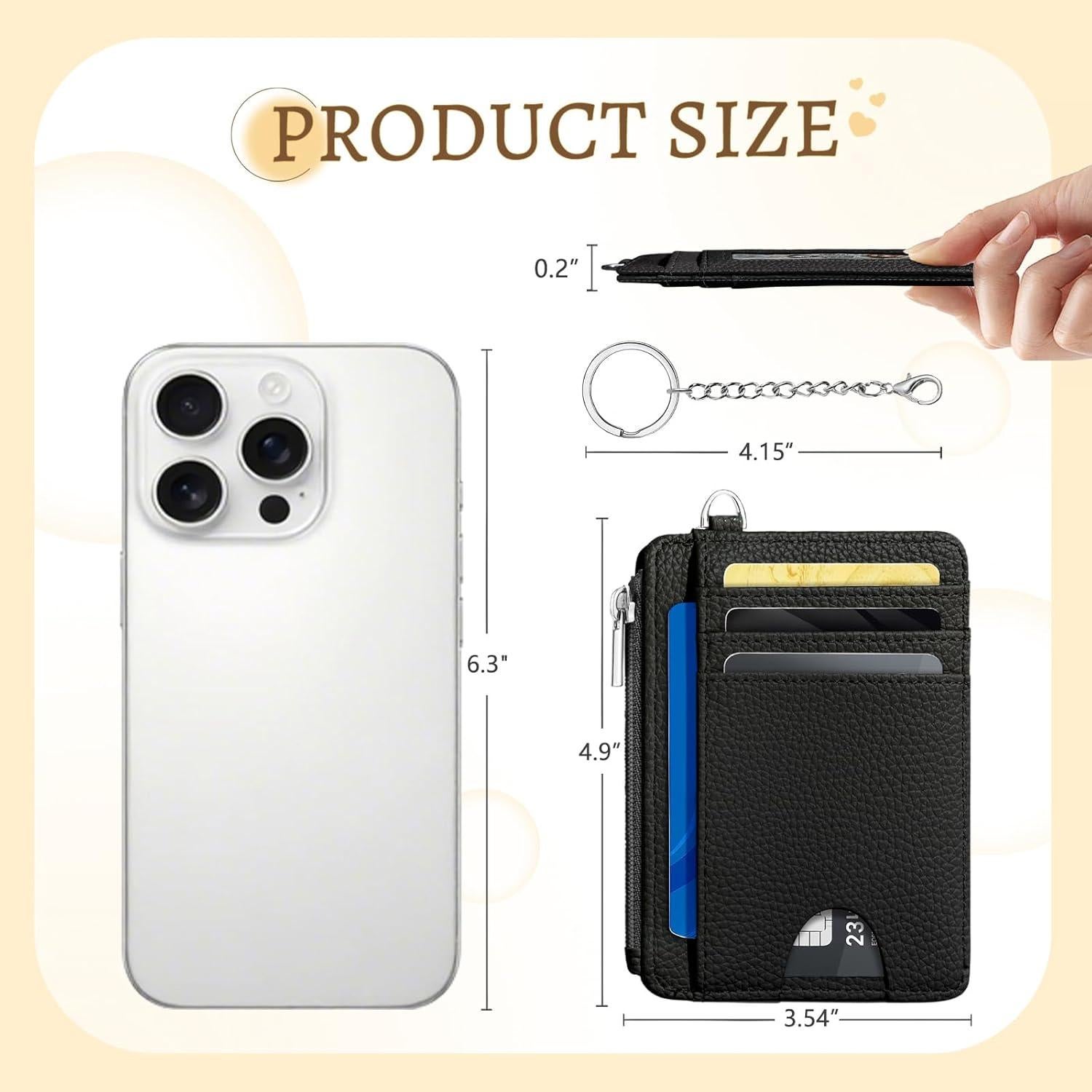 Cartera Minimalista Kelvoris Negra con Bloqueo RFID para Mujeres