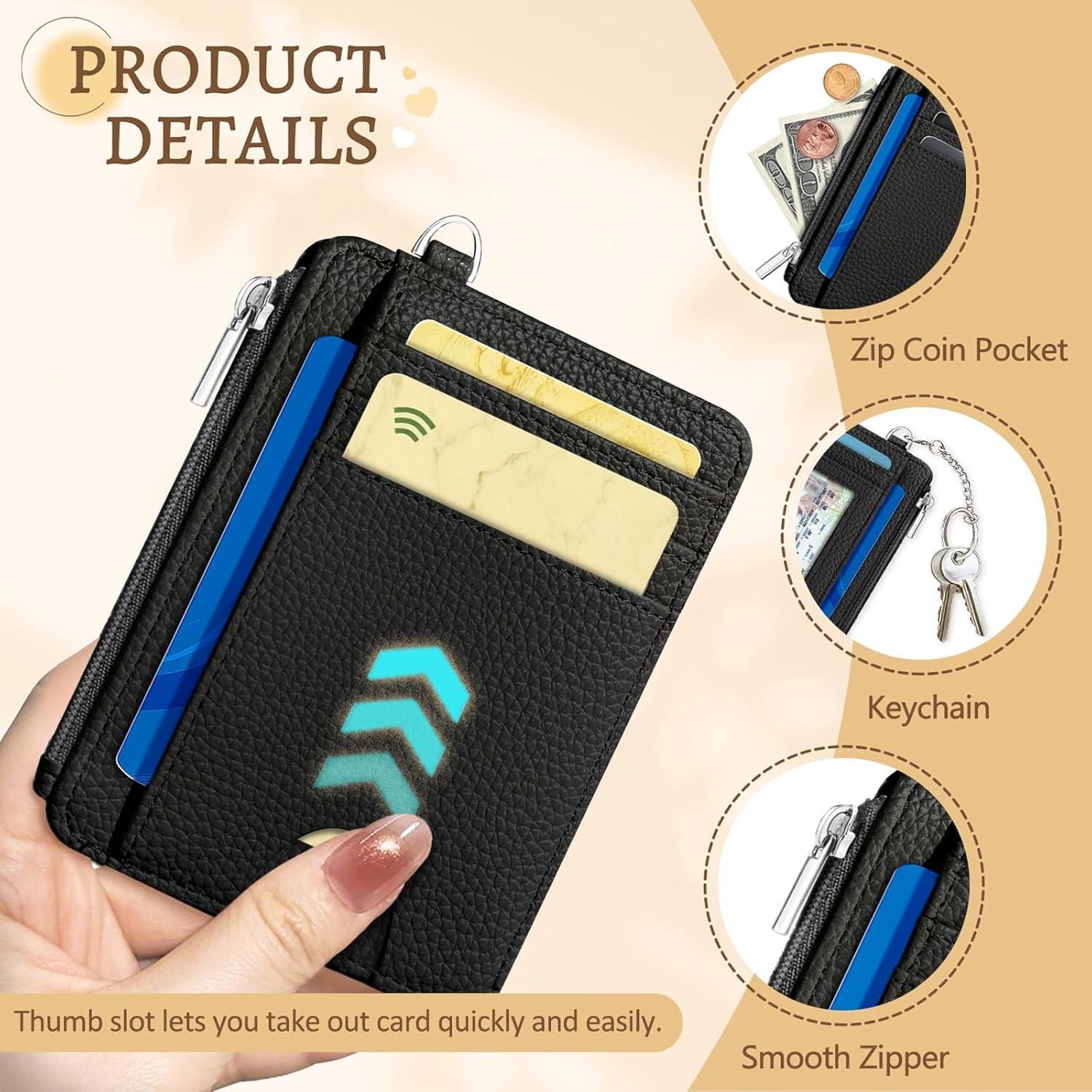 Cartera Minimalista Kelvoris Negra con Bloqueo RFID para Mujeres