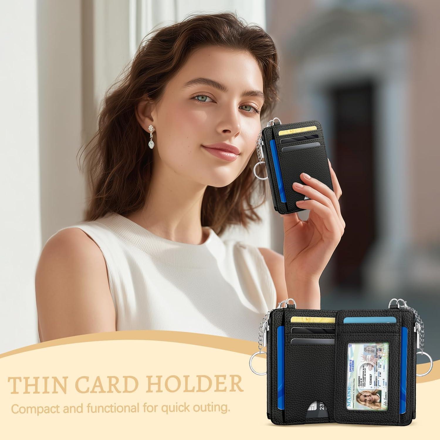 Cartera Minimalista Kelvoris Negra con Bloqueo RFID para Mujeres