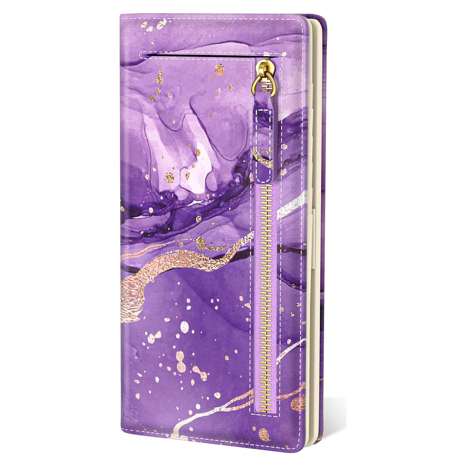 Billetera Bifolios TMOODEL Mujer RFID Mármol Abstracto Púrpura