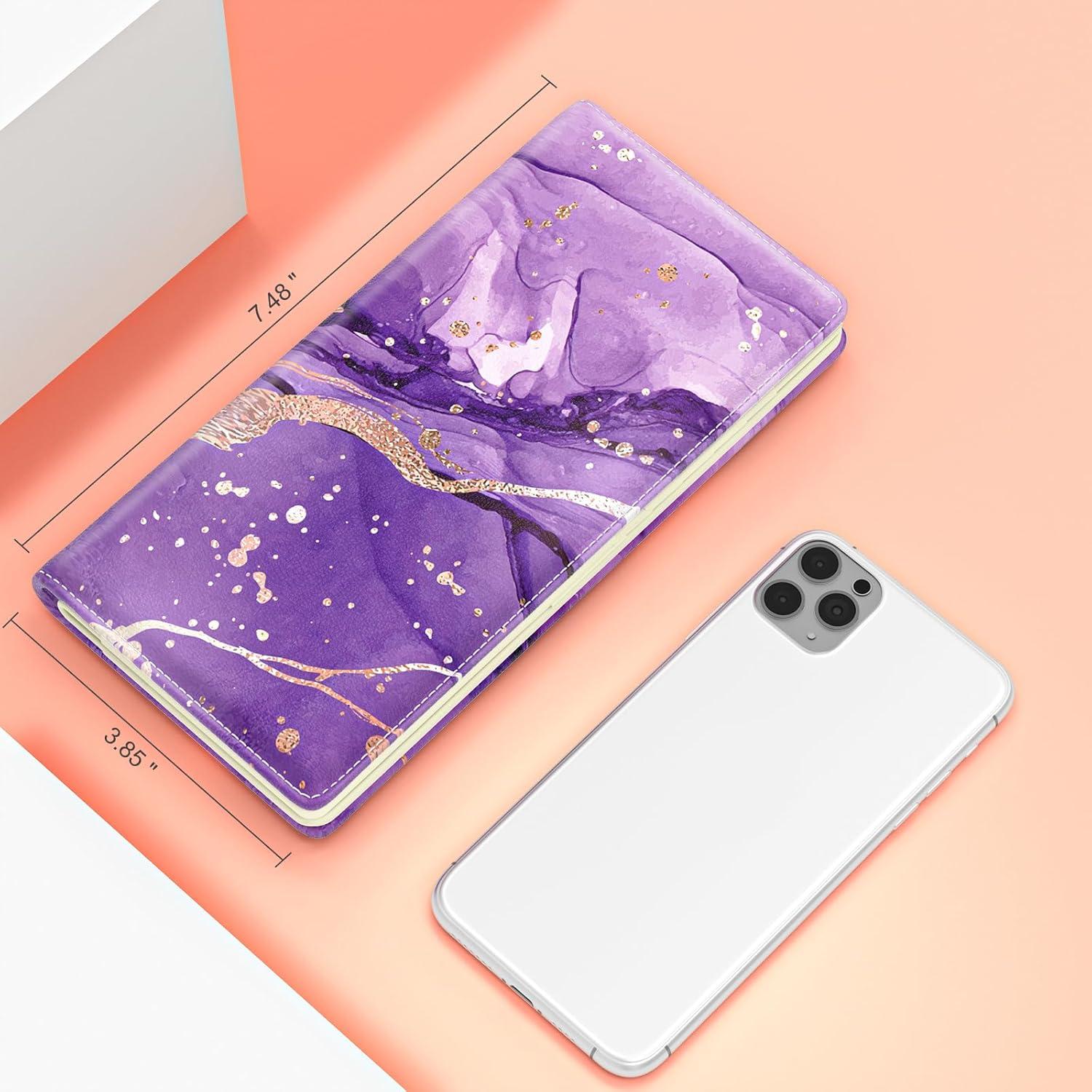 Billetera Bifolios TMOODEL Mujer RFID Mármol Abstracto Púrpura