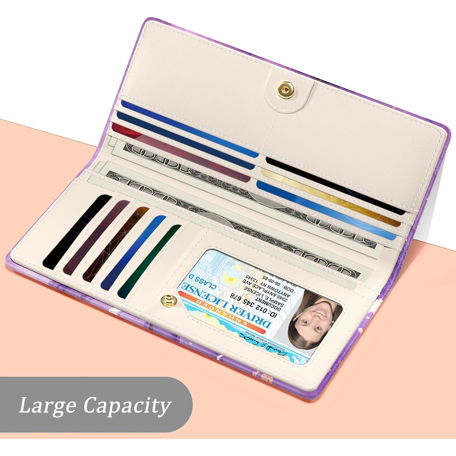 Billetera Bifolios TMOODEL Mujer RFID Mármol Abstracto Púrpura