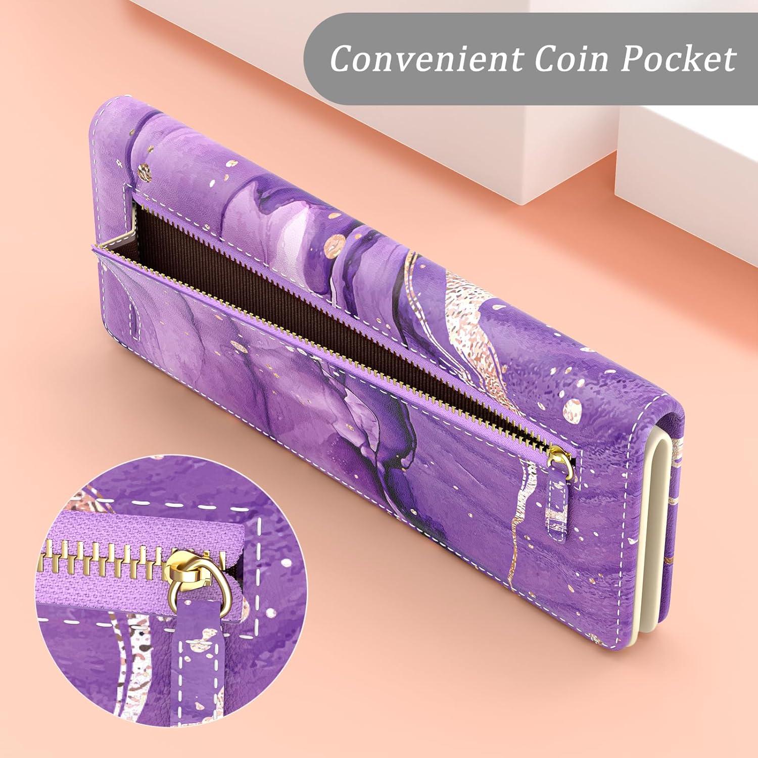 Billetera Bifolios TMOODEL Mujer RFID Mármol Abstracto Púrpura