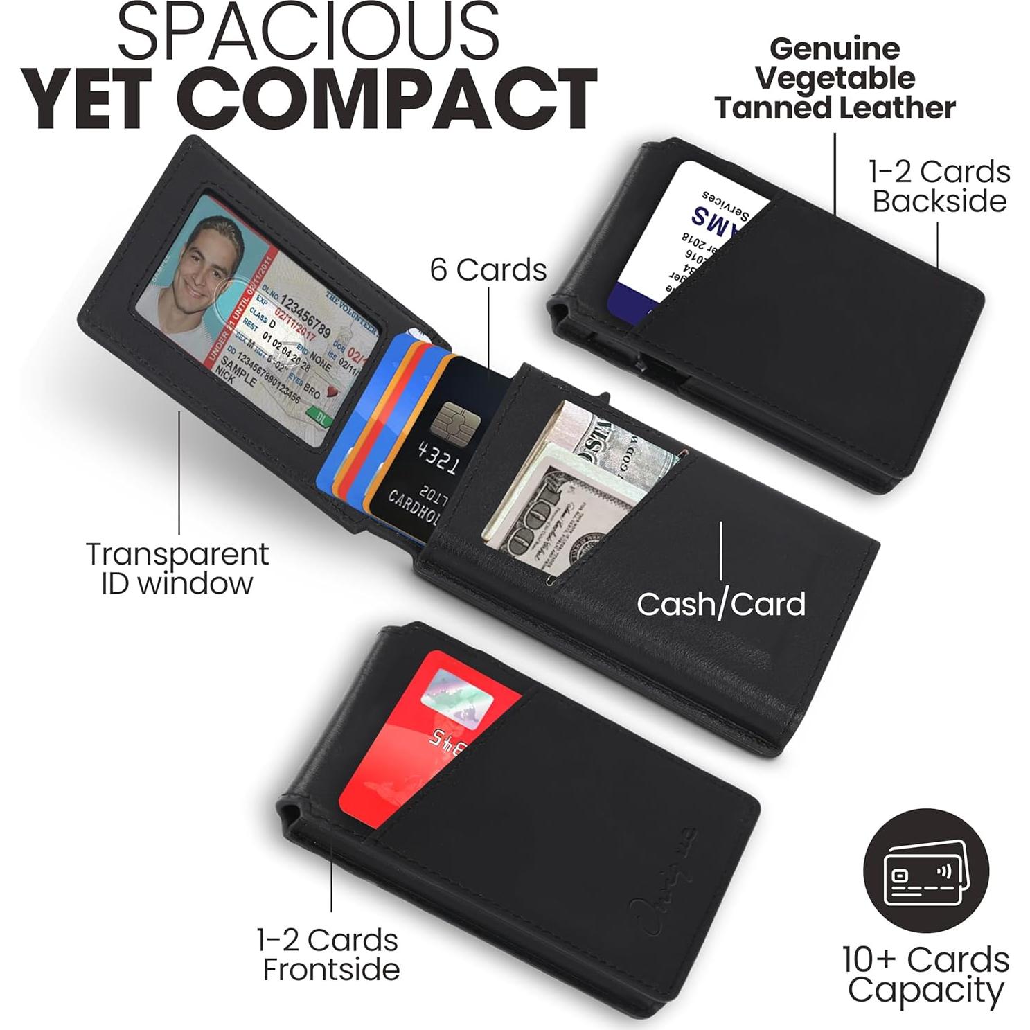 Billetera de cuero minimalista Onrique con bloqueo RFID - Negro