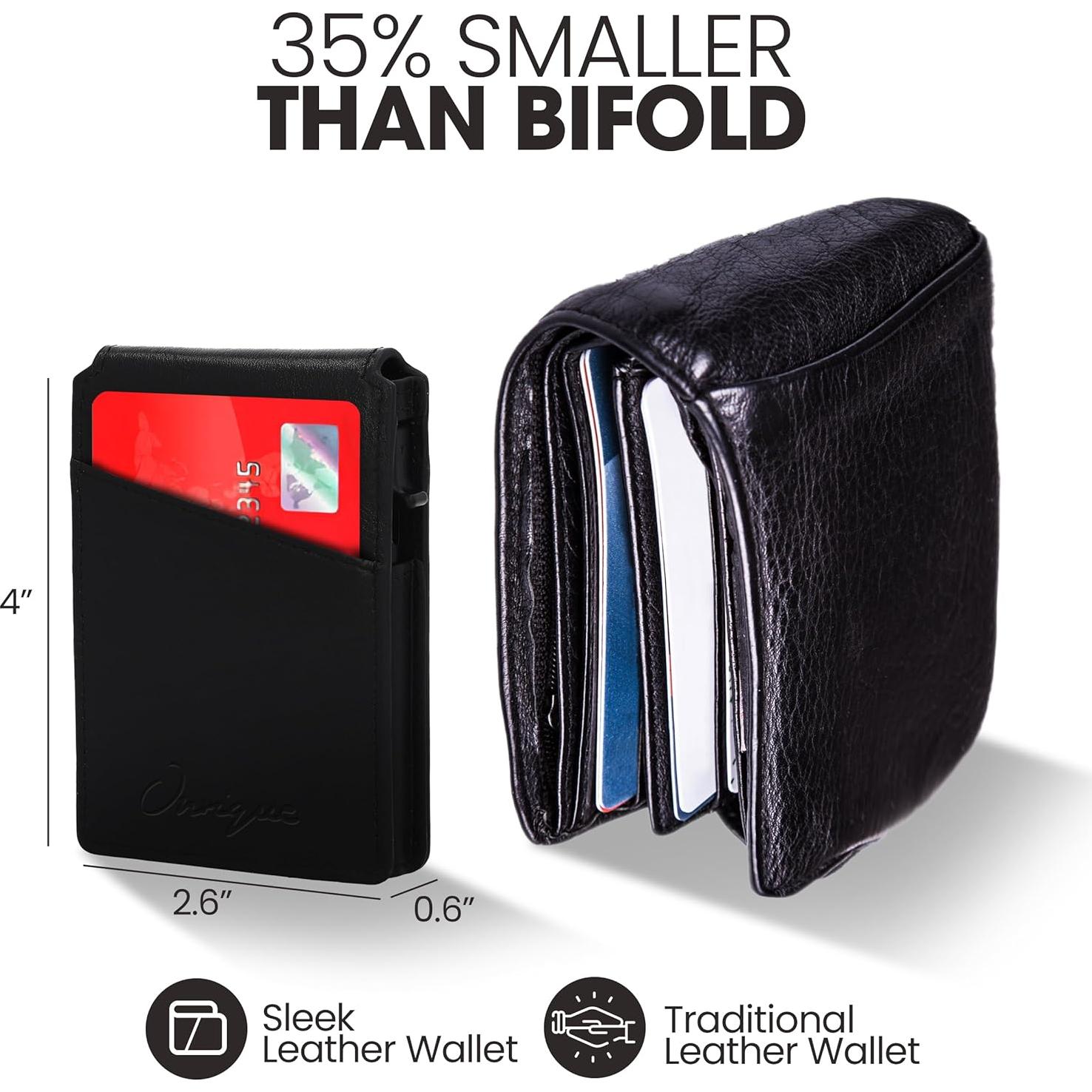 Billetera de cuero minimalista Onrique con bloqueo RFID - Negro