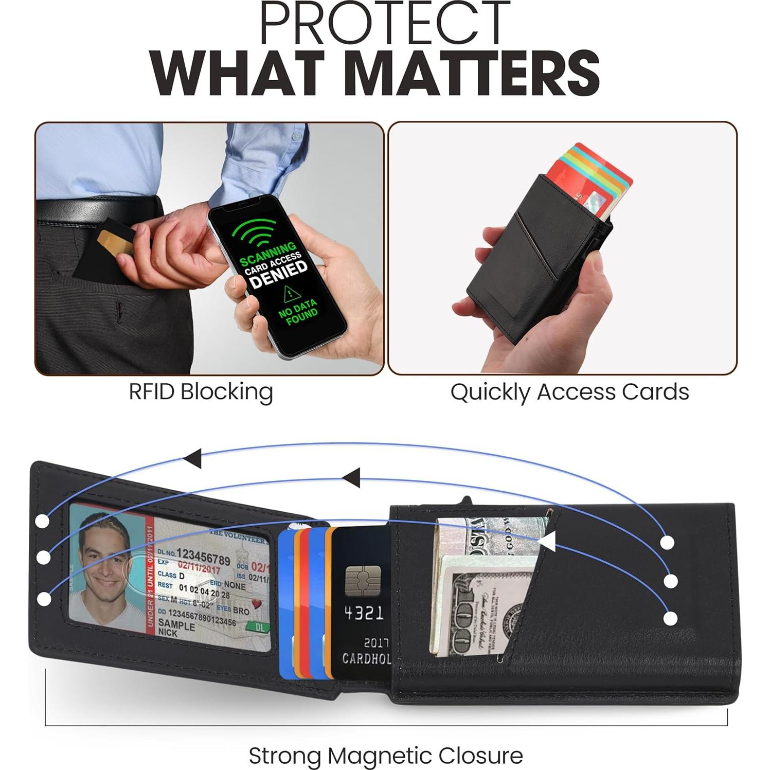 Billetera de cuero minimalista Onrique con bloqueo RFID - Negro