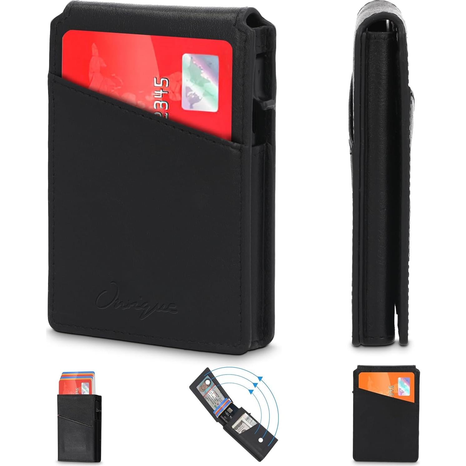 Billetera de cuero minimalista Onrique con bloqueo RFID - Negro