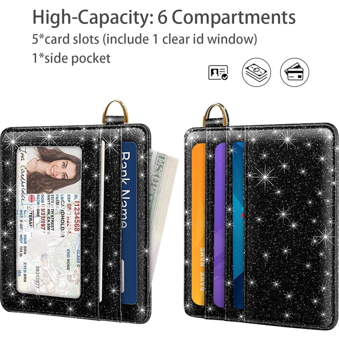 Billetera delgada RFID para mujeres - Negro brillante - 10.16x8.38 cm