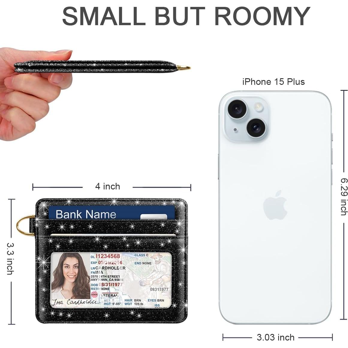 Billetera delgada RFID para mujeres - Negro brillante - 10.16x8.38 cm