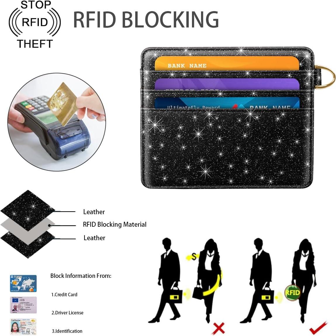 Billetera delgada RFID para mujeres - Negro brillante - 10.16x8.38 cm