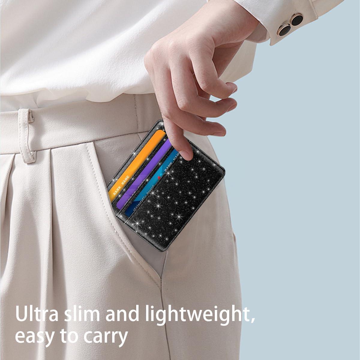 Billetera delgada RFID para mujeres - Negro brillante - 10.16x8.38 cm