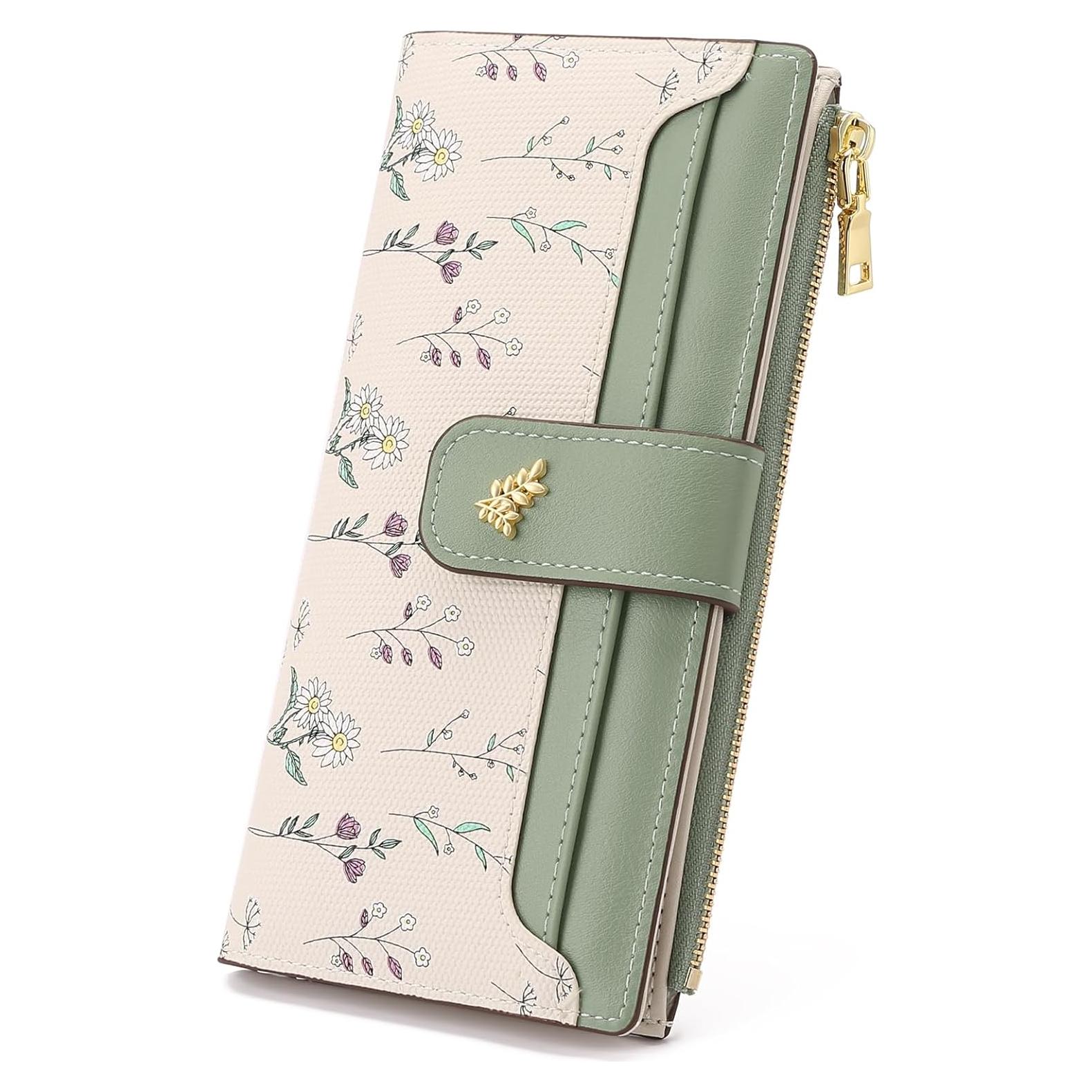 Cartera Slim GAEKEAO Verde Bloqueo RFID Cuero Vegano 19x10cm