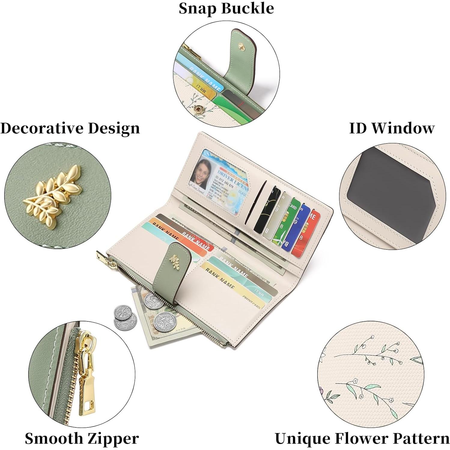 Cartera Slim GAEKEAO Verde Bloqueo RFID Cuero Vegano 19x10cm