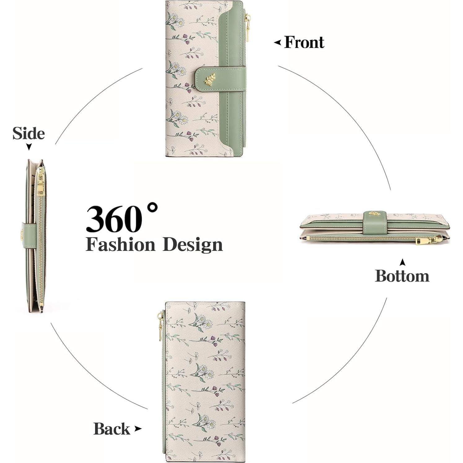 Cartera Slim GAEKEAO Verde Bloqueo RFID Cuero Vegano 19x10cm