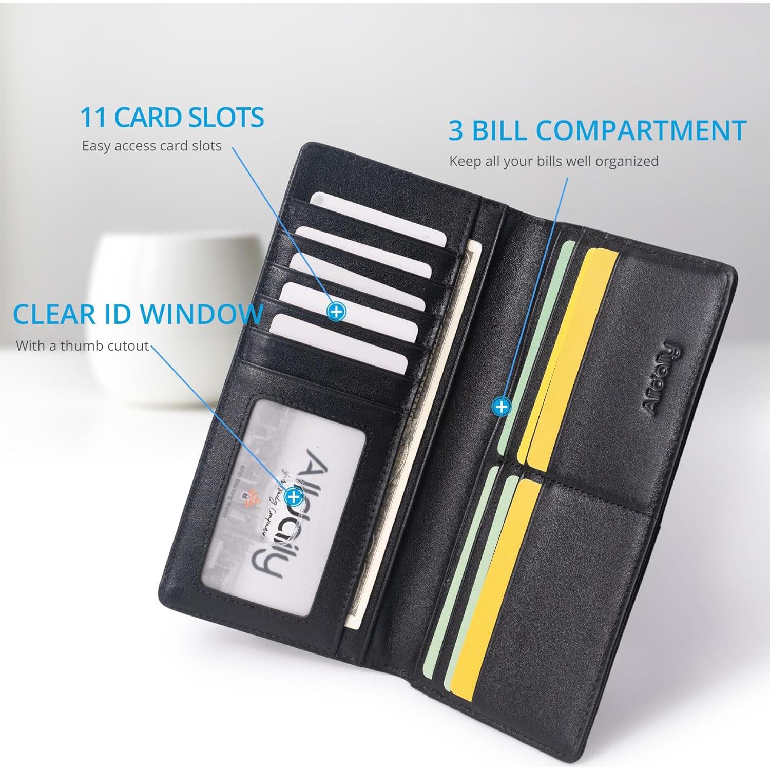 Cartera Bifold Slim Alldaily para Hombres con Bloqueo RFID - Cuero Negro