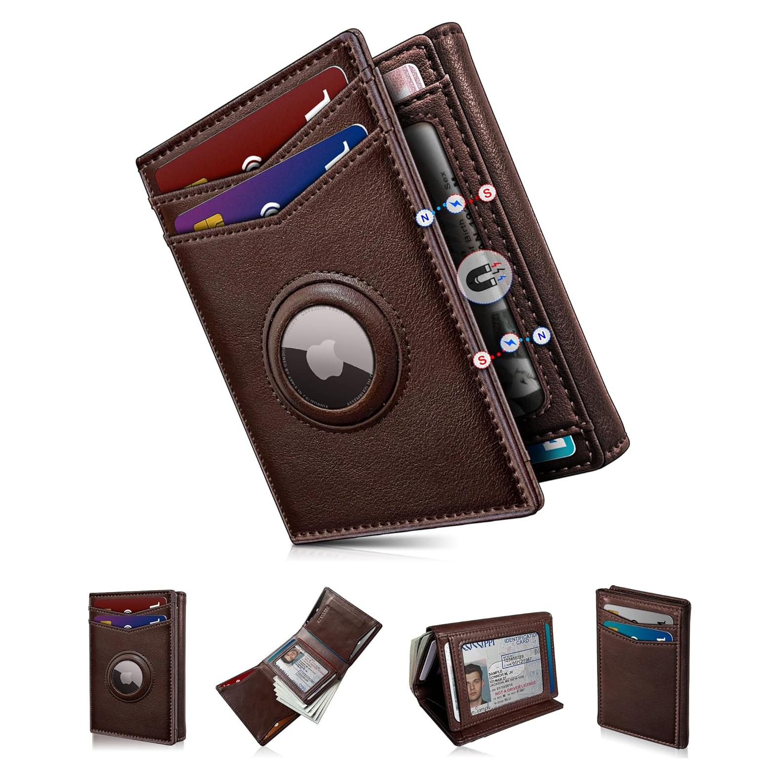 Billetera Airtag para hombres MIYOZI, cuero delgada, 14-16 tarjetas