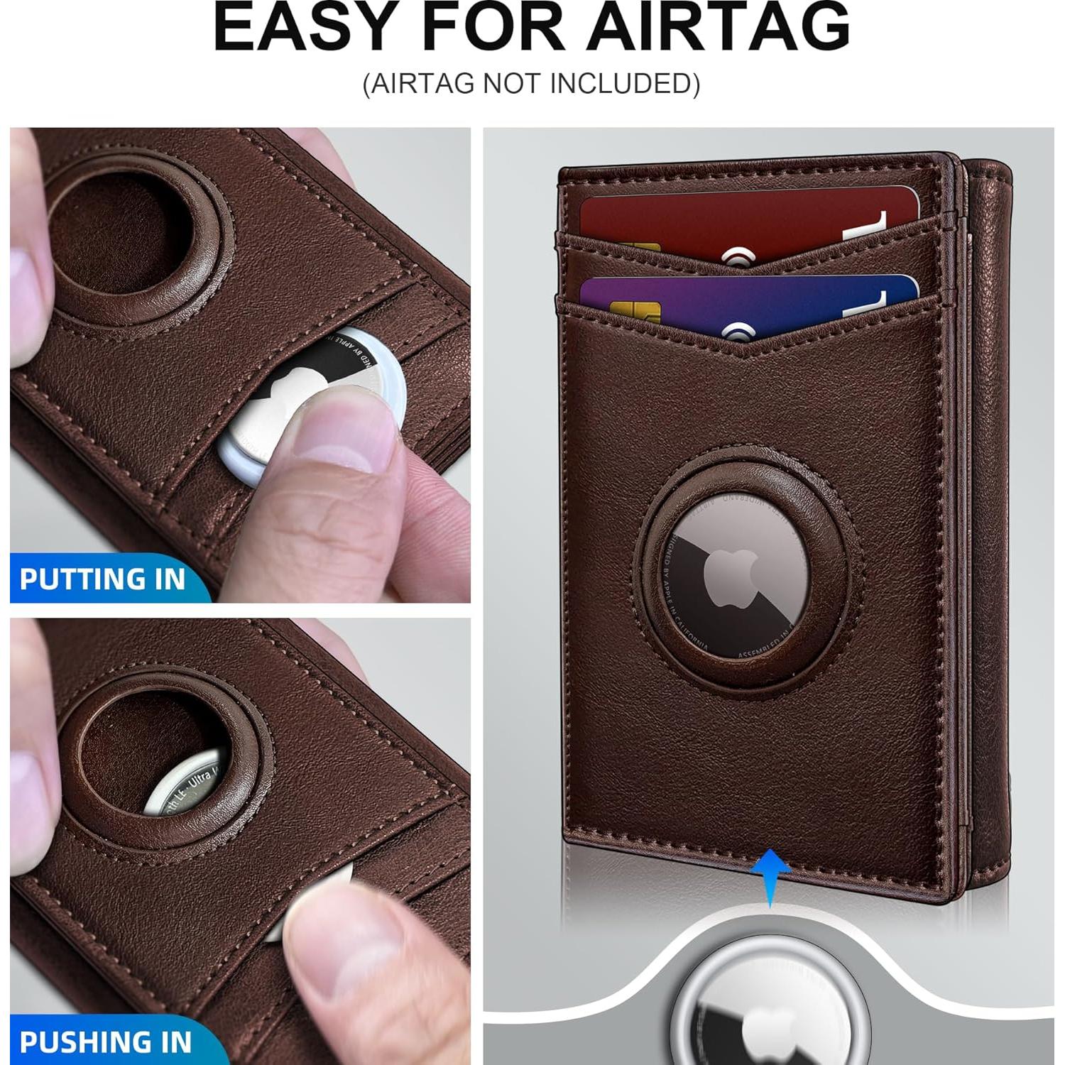 Billetera Airtag para hombres MIYOZI, cuero delgada, 14-16 tarjetas