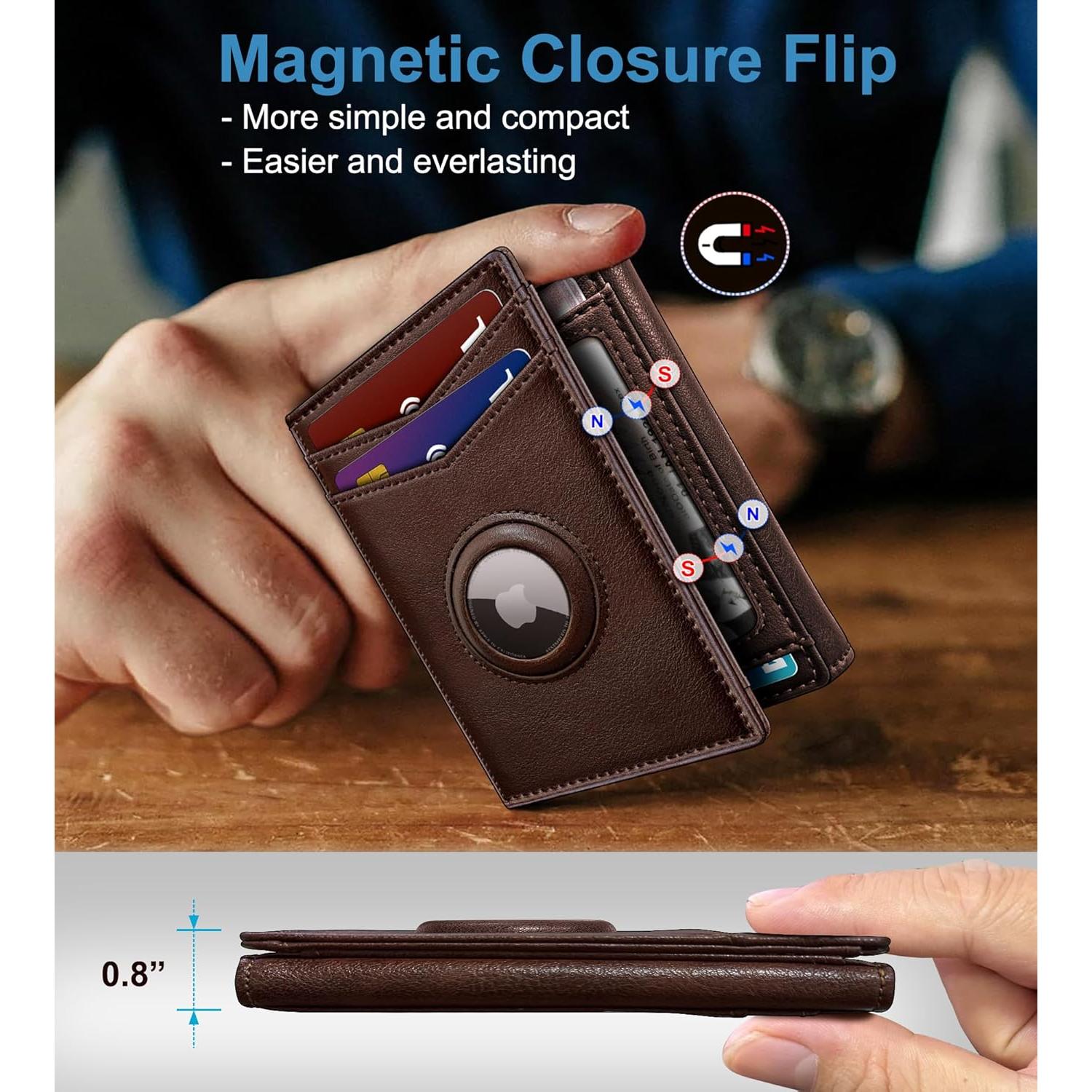 Billetera Airtag para hombres MIYOZI, cuero delgada, 14-16 tarjetas