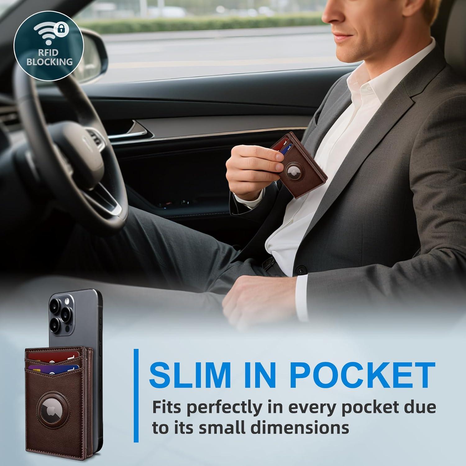 Billetera Airtag para hombres MIYOZI, cuero delgada, 14-16 tarjetas