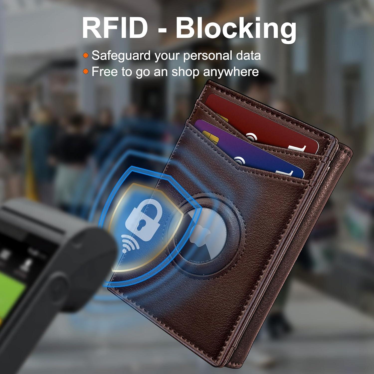 Billetera Airtag para hombres MIYOZI, cuero delgada, 14-16 tarjetas